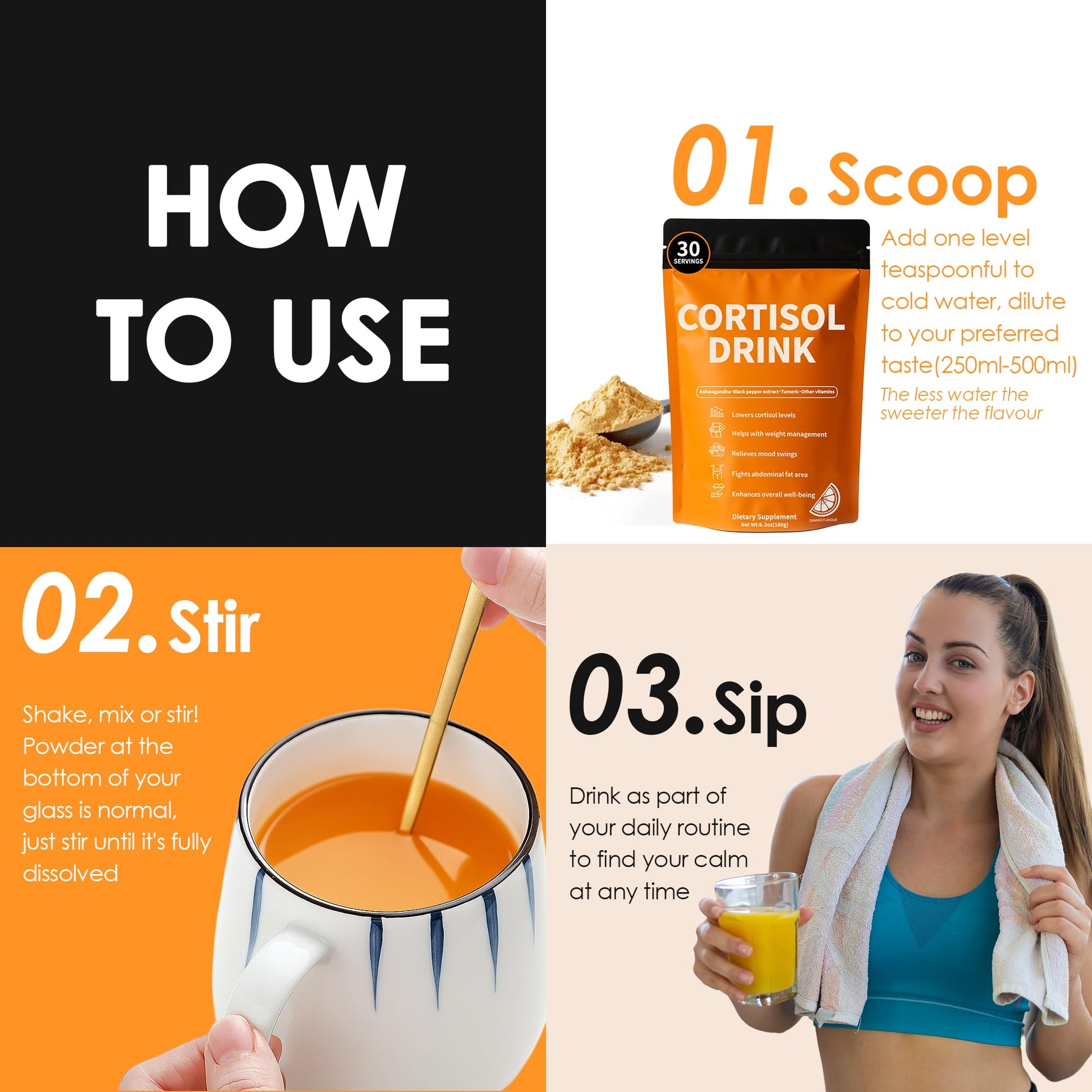 Cortisol Drink Powder - Natural Cortisol Supplements for Ashwagandha, L-Theanine, Turmeric Root, Black Pepper Extract, Relaxation, Focus, Mental Clarity oviaapo uk supplements