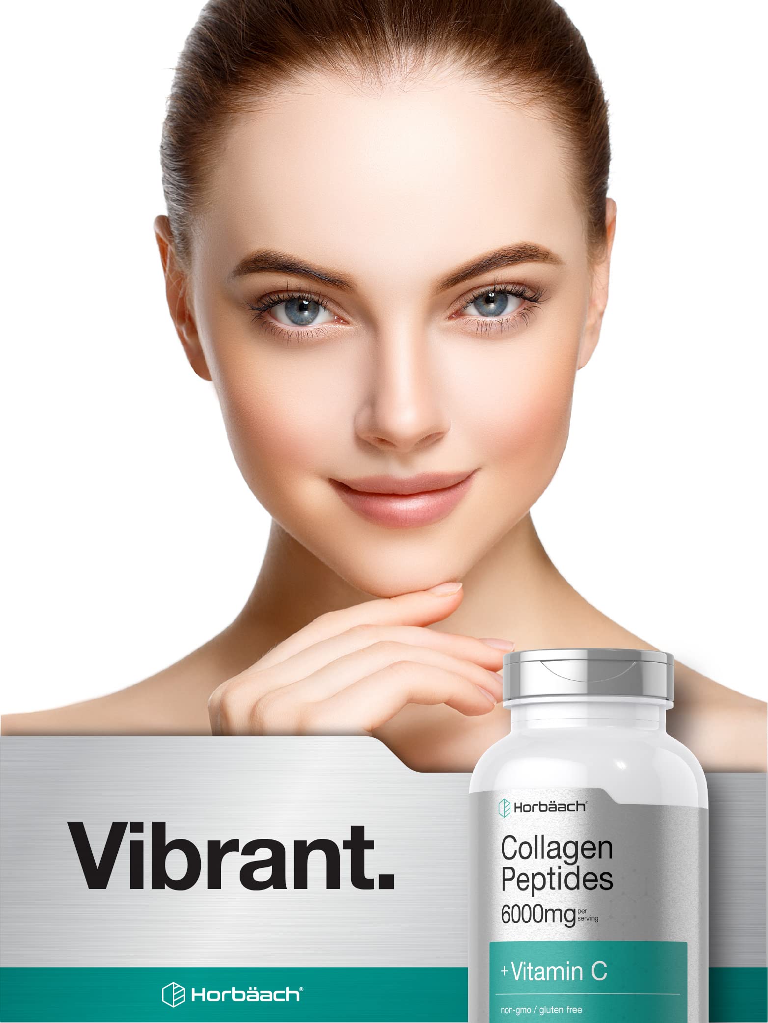 Horbäach Collagen Peptides 6000mg | 300 Caplet Pills | with Vitamin C | Hydrolyzed Collagen Supplement | Non-GMO, Gluten Free Horbäach uk supplements