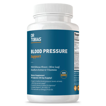 Dr. Tobias Blood Pressure Support Supplement with Hawthorn, Hibiscus Flower, Olive Leaf & Garlic, Supports Normal Circulatory Health with Vitamins C, B6, B12, Niacin, Folate & Herbs, 90 Capsules Dr. Tobias uk supplements