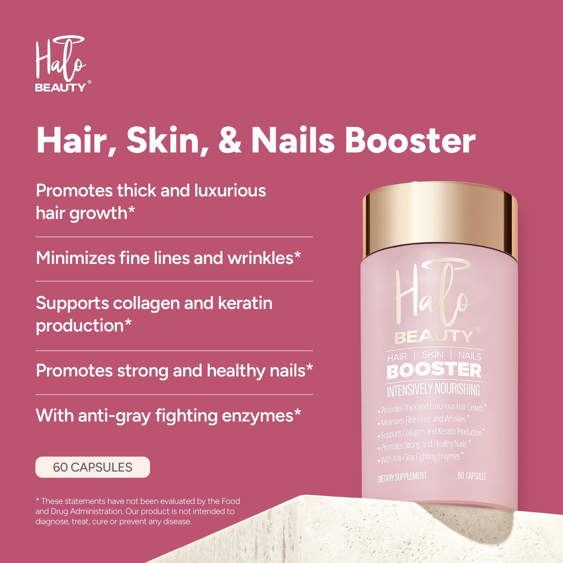 Halo Beauty Hair Skin & Nails Supplement | Thicker Hair Growth, Radiant Skin & Strong Nails Support with Biotin, Saw Palmetto & Phytoceramides | Vegan Capsules | Made in USA | 1-Month Supply Halo Beauty uk supplements