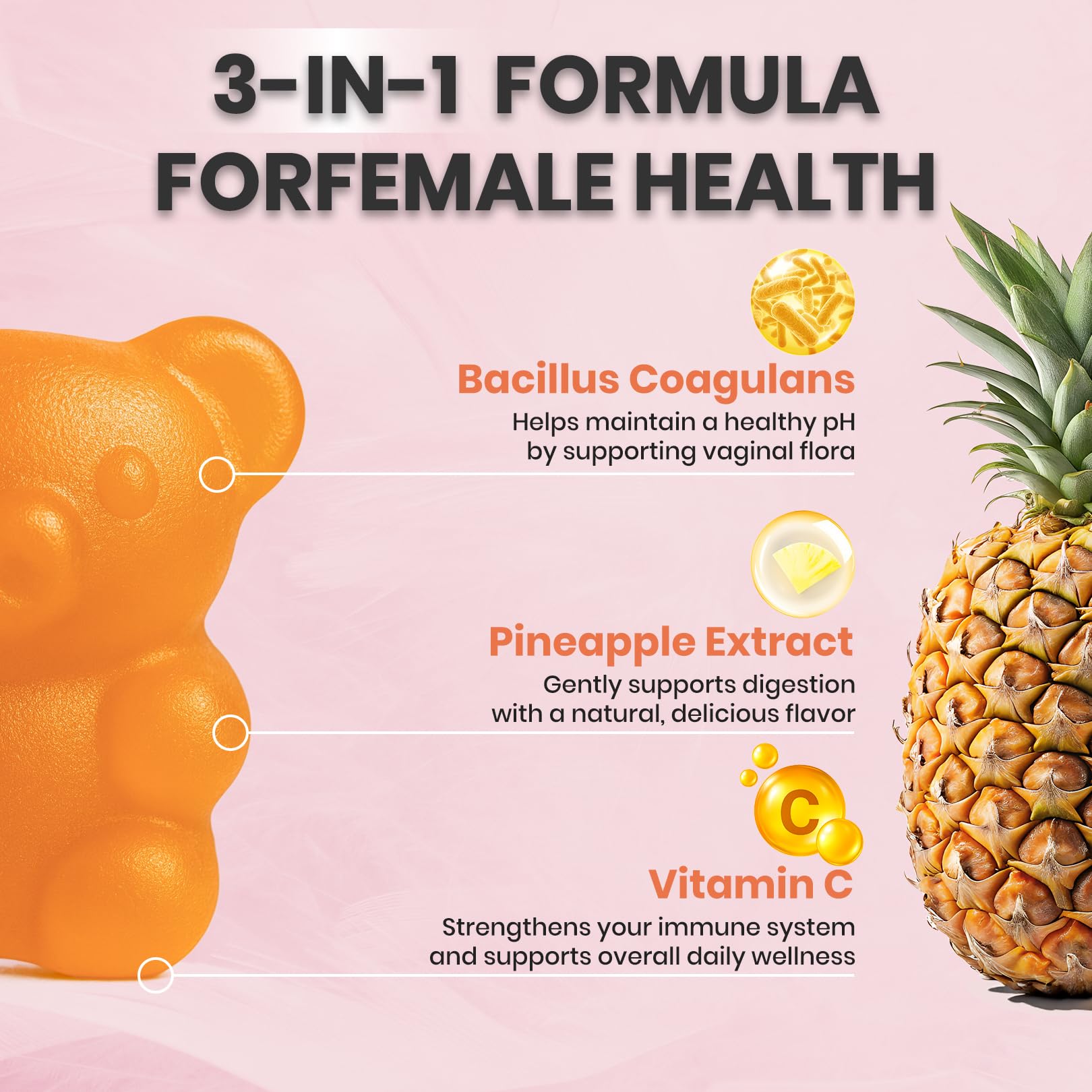 NUTRAJOY Premium Feminine Balance Gummies, for Women's Ph Health, Vaginal Wellness Support, Immune Support, Energy Support, Hawaiian Pineapple, Vegan Gluten-Free, 60 Gummies NUTRAJOY uk supplements