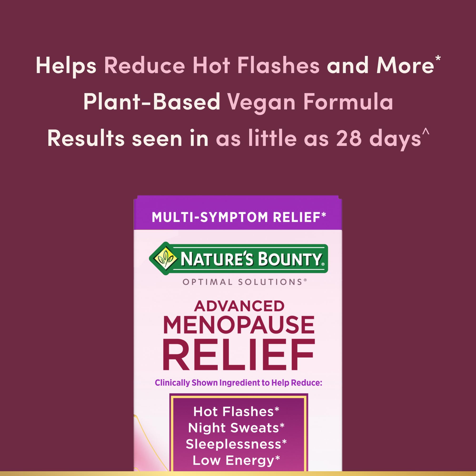 Nature’s Bounty Optimal Solutions Advanced Menopause Relief, Menopause Supplement for Women featuring Siberian Rhubarb, Hotflash Relief, No added Hormones, Drug-Free, 30 Tablets, 30 Total Servings Nature's Bounty uk supplements
