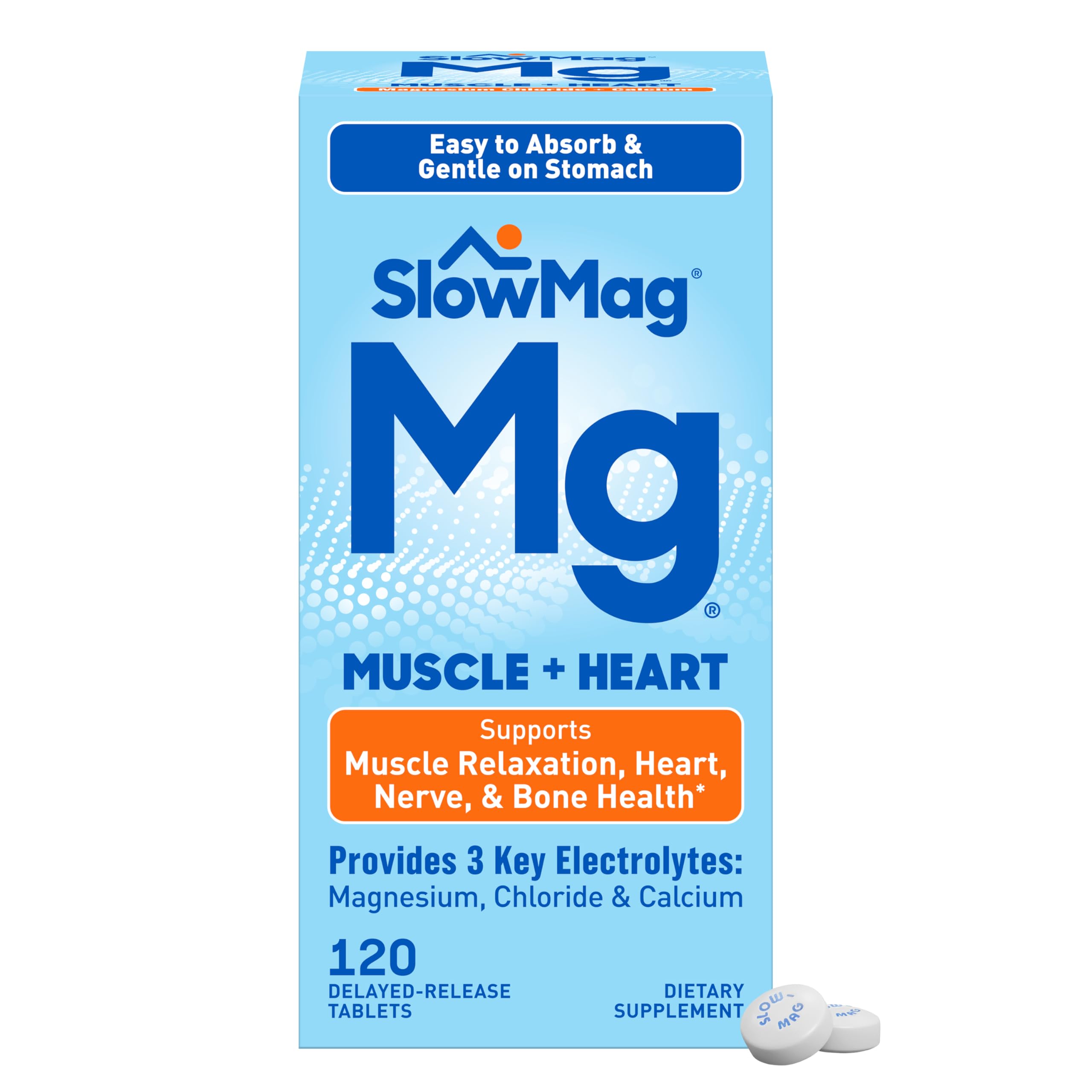 SlowMag Muscle & Heart Magnesium Chloride Supplement with Calcium, 120 Count, Supports Muscle Relaxation, Heart, Nerve & Bone Health, High Absorption Slow-Mag uk supplements