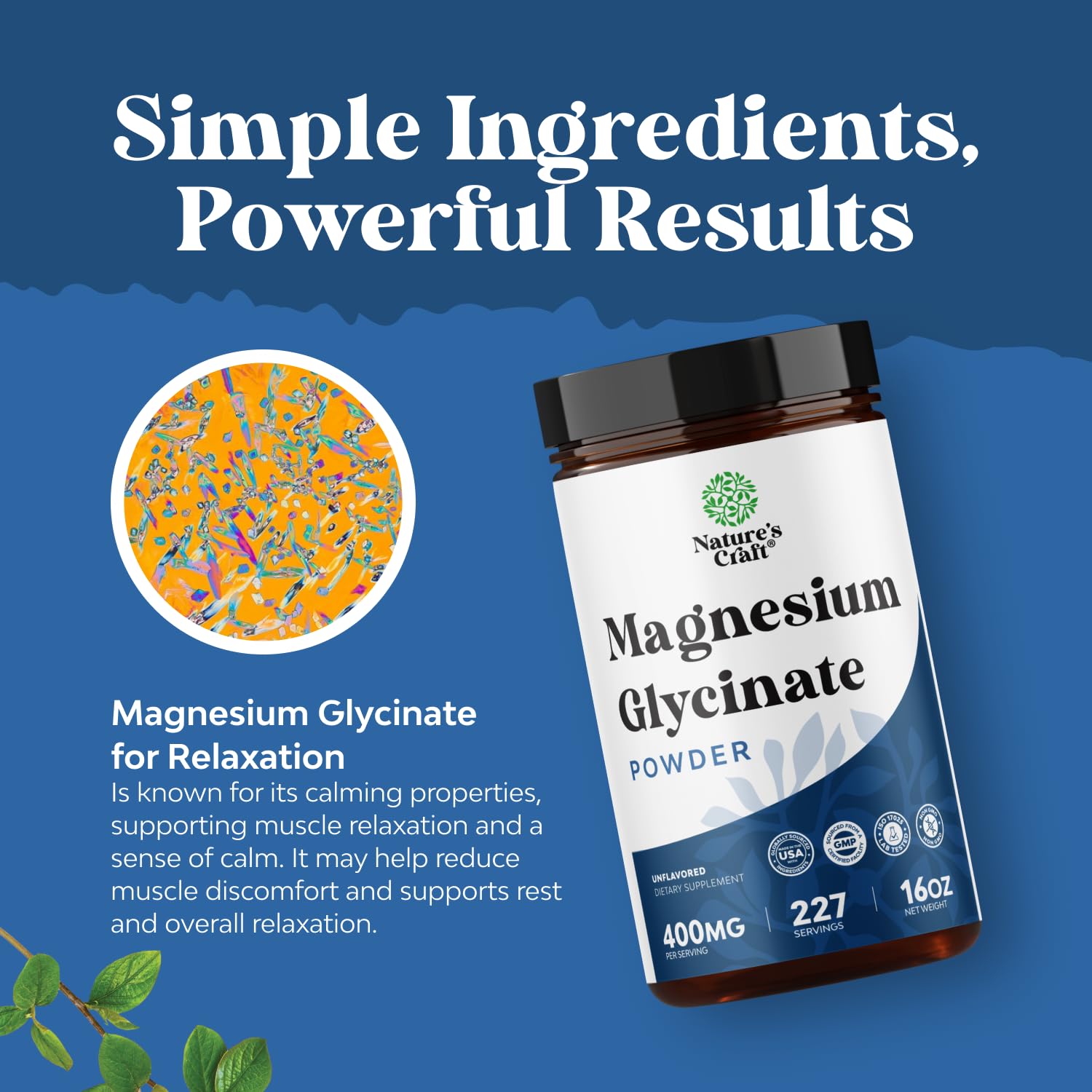 Potent Magnesium Glycinate Powder 400mg - Calm Magnesium Powder Bulk for Muscle Relax, Calm & Sleep Support for Adults - Glycinate Mag Soothe Vegan & Non-GMO Supplement - 1 Pack Natures Craft uk supplements