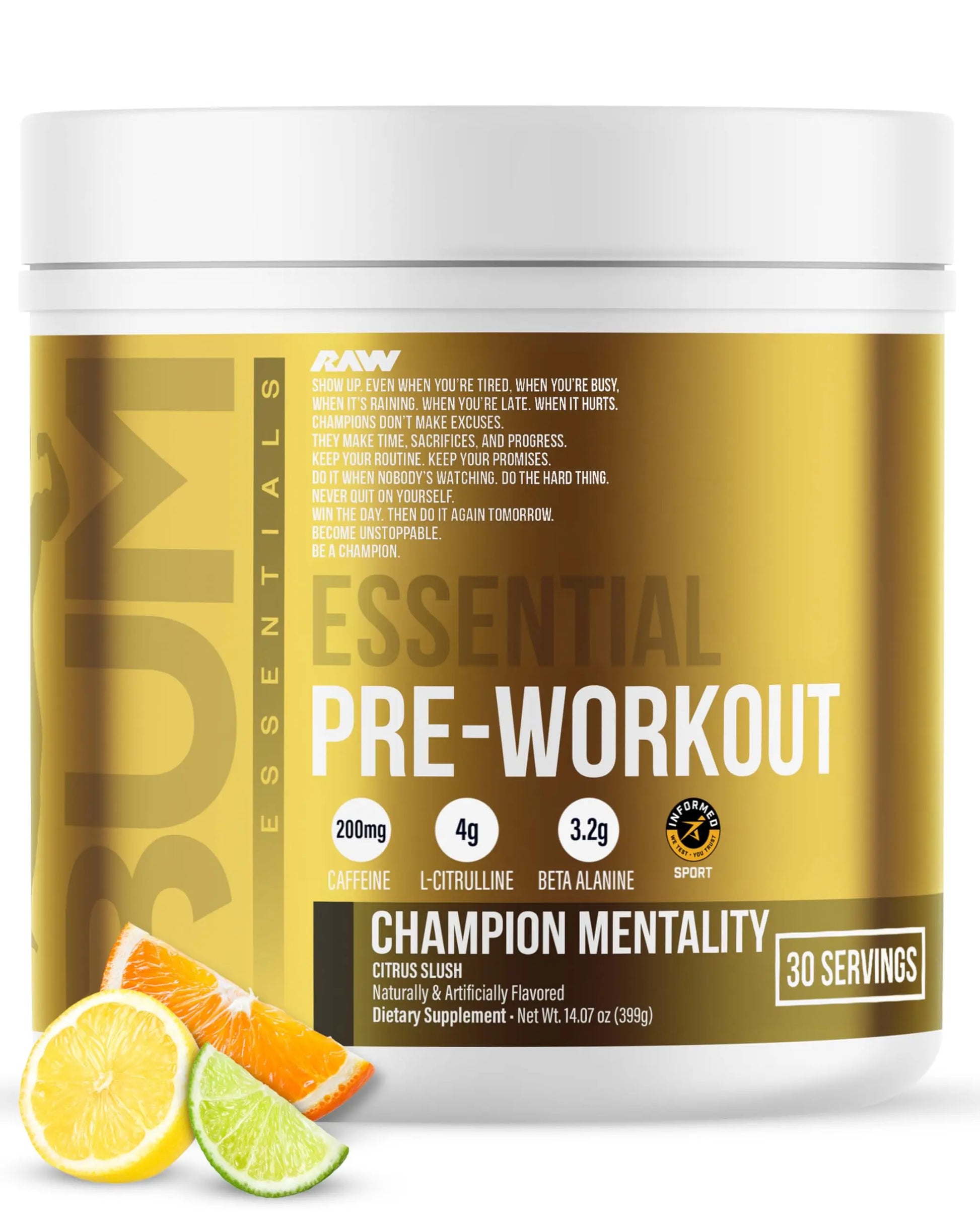 RAW Essential Pre-Workout Powder (Champion Mentality) - Chris Bumstead Sports Nutrition Supplement for Men & Women - Preworkout Energy Powder with Caffein RAW uk supplements