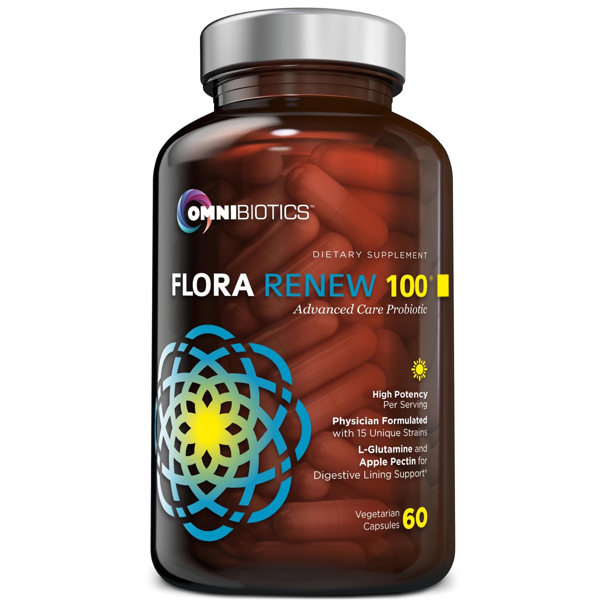 100 Billion Probiotics - 15-Strain Probiotic for Women & Men, DRCaps Delayed Release, Prebiotics, L-Glutamine, Apple Pectin, Gut Lining Support, Shelf Stable, Non-GMO, 60 Vegan Capsules for Adults OmniBiotics uk supplements