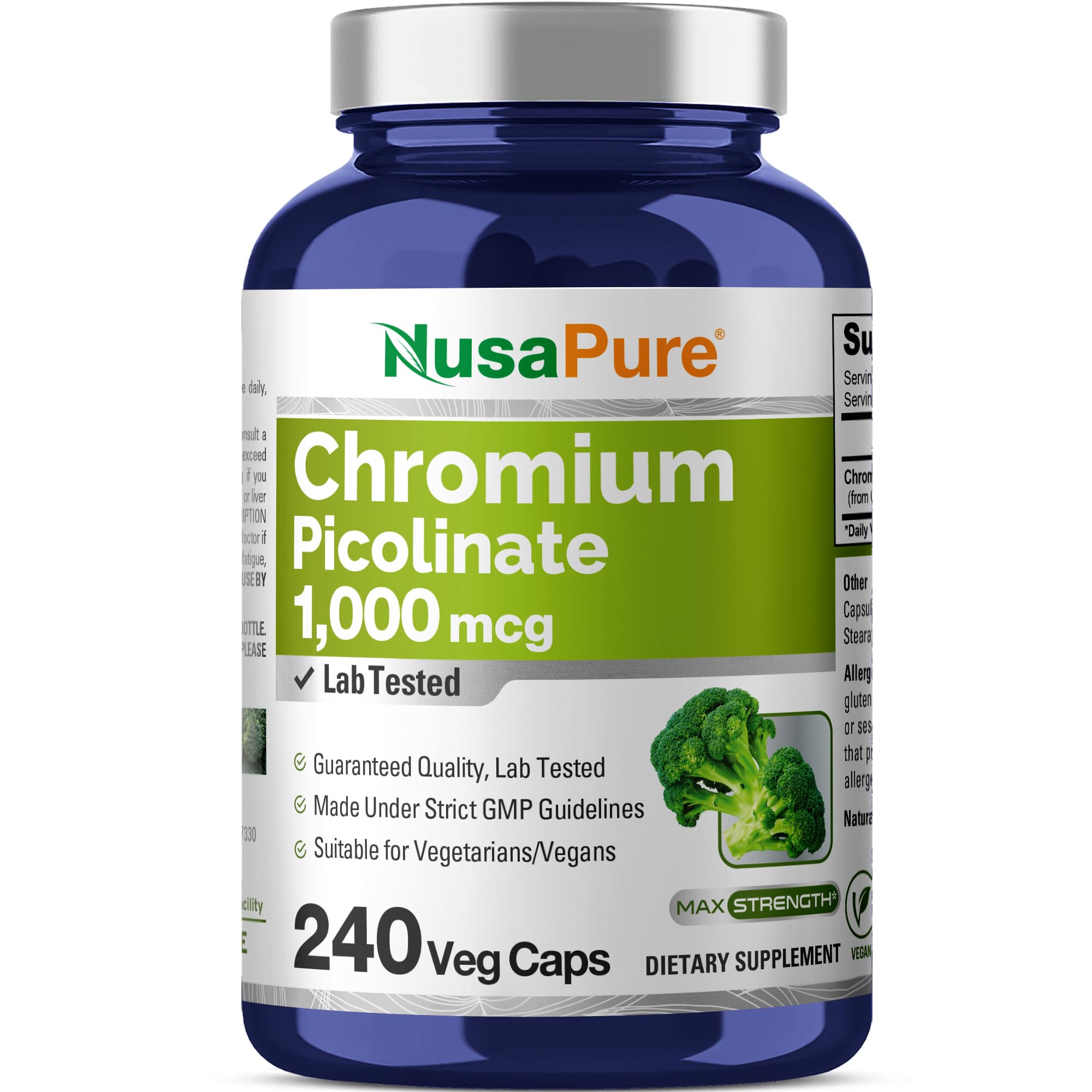 NusaPure Chromium Picolinate 1000mcg 240 Veggie Capsules (Non-GMO, Vegan) NusaPure uk supplements