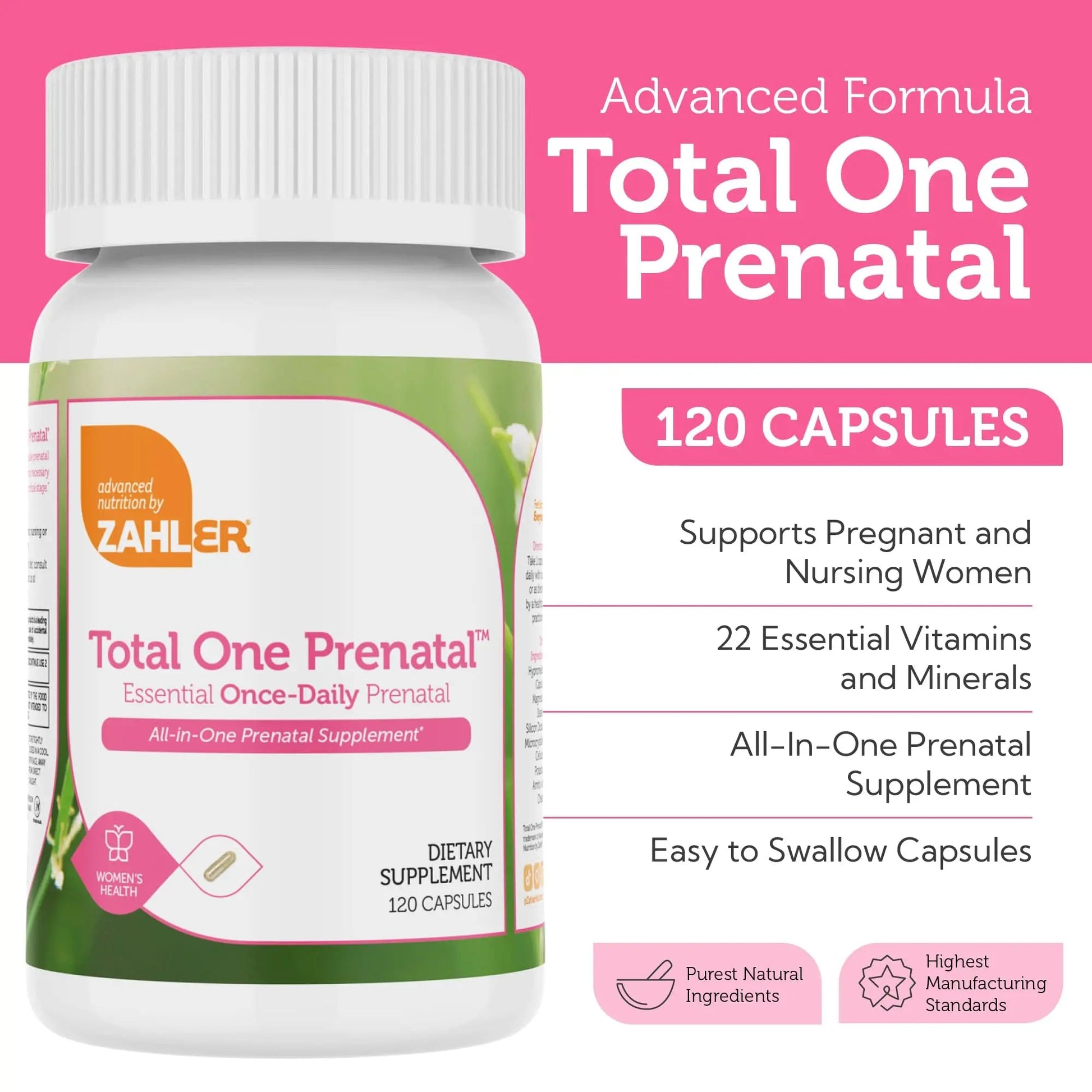 Zahler - Total One Prenatal Vitamins for Women (120 Count) Daily Multi Vitamin Prenatals with Folic Acid, Iron, Zinc Zahler uk supplements