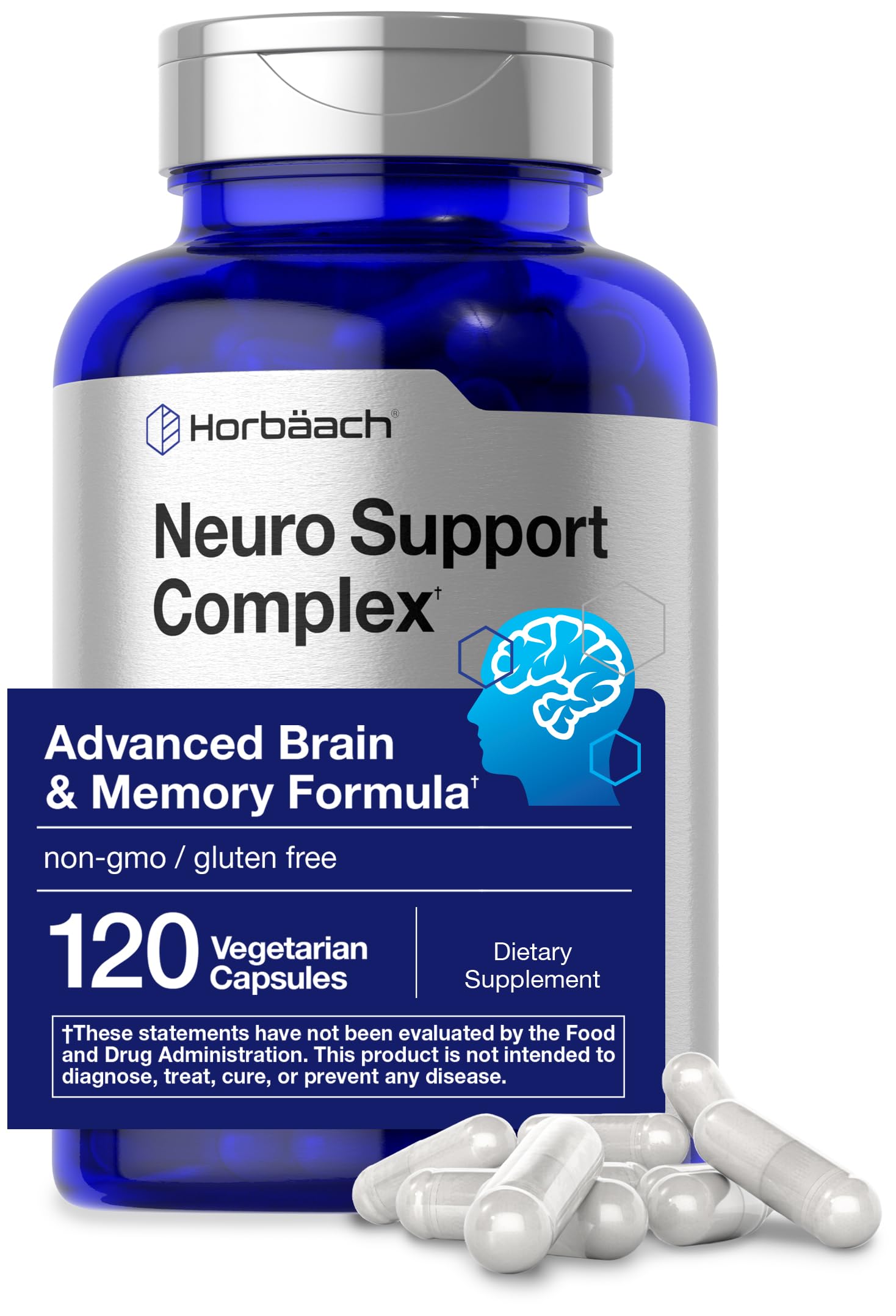 Horbäach Brain Supplement | 120 Capsules | with Phosphatidylserine & DMAE | Advanced Formula for Memory, Focus, Clarity | Vegetarian & Gluten Free | Neuro Support Horbäach uk supplements