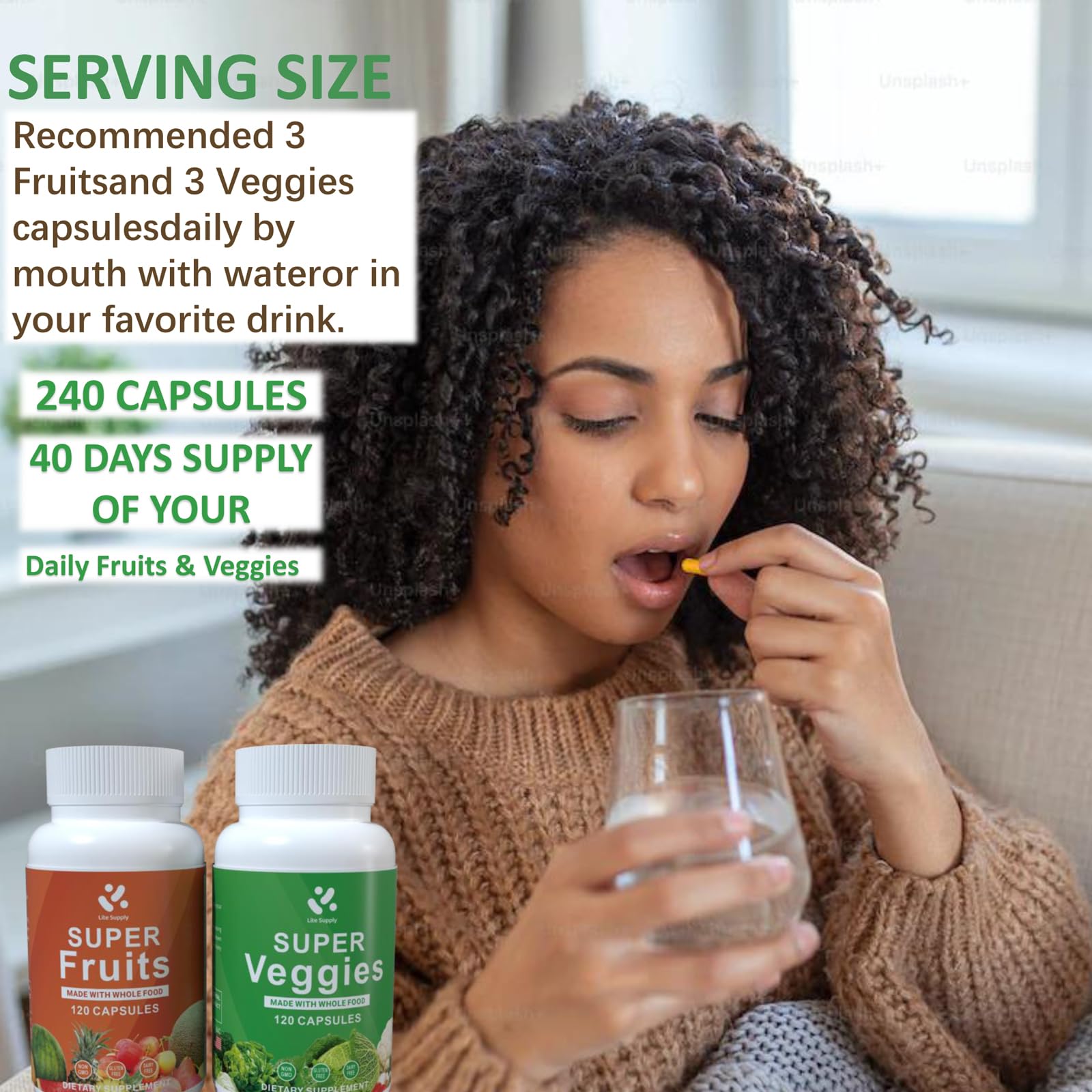 Lite Supply Fruits and Veggies Supplement 240 Caps - 120 Fruit and 120 Veggie Capsules - Whole Food & Natural Superfood Filled with Vitamins & Minerals for Women, Men Supports Energy Levels Lite Supply uk supplements