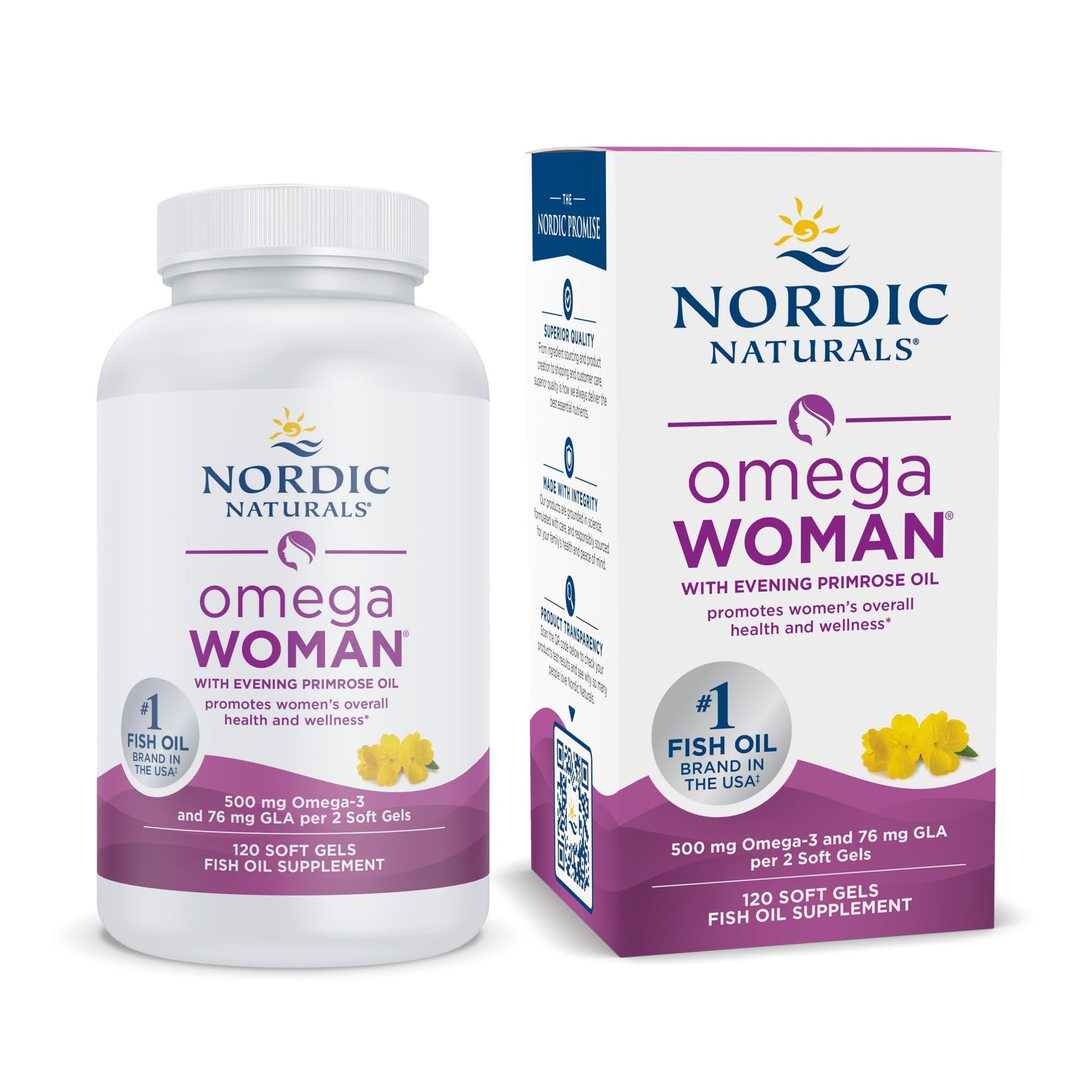 Nordic Naturals Omega Woman, Lemon - 120 Soft Gels - 500 mg Omega-3 + 800 mg Evening Primrose Oil - Healthy Skin & Optimal Wellness - Non-GMO - 60 Servings Nordic Naturals uk supplements
