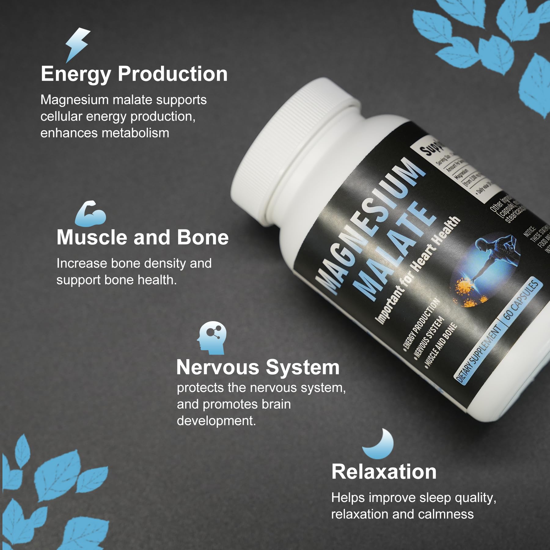 Laicuherb Magnesium Capsules for Bone and Muscle Health, 500 mg Magnesium Supplement, 60 Count, Vegetarian Capsules Laicuherb uk supplements