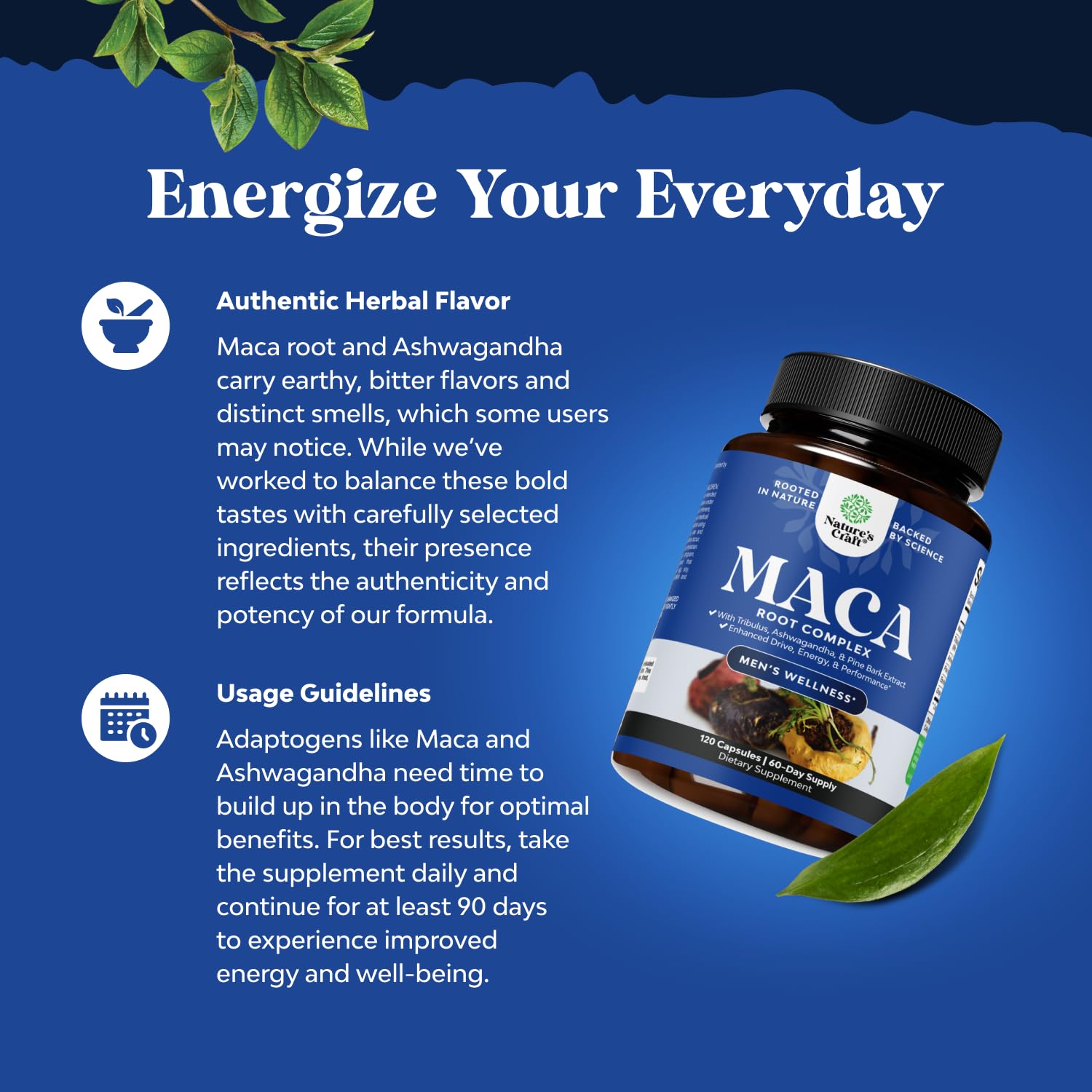 Potent Black Maca Root Capsules for Men - Herbal Wellness Supplement with Siberian Ginseng Ashwagandha and Black Maca Root - Men’s Wellness Supplement to Support General Health - 120 Count Natures Craft uk supplements