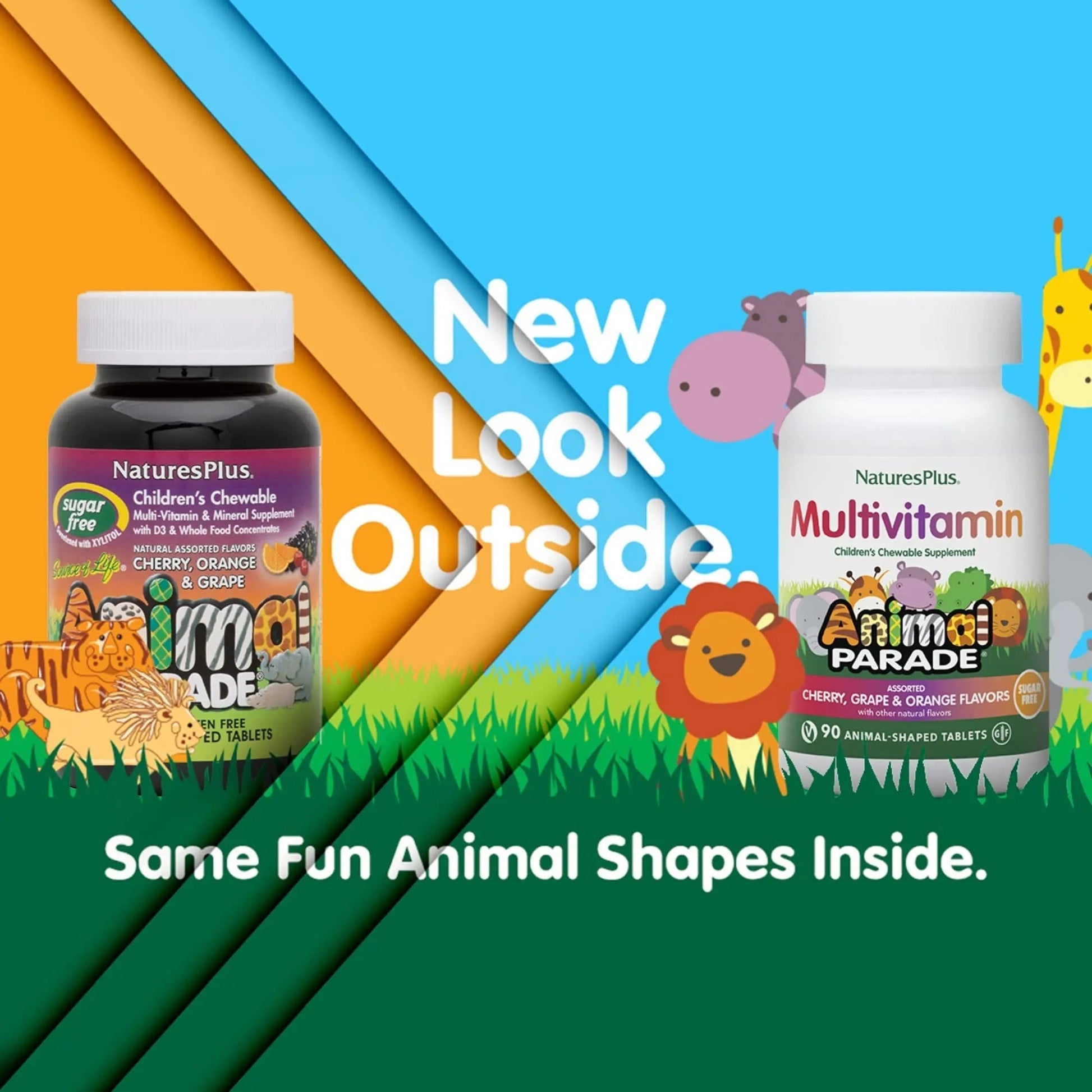 NaturesPlus Animal Parade Sugar-Free Children's Multivitamin - Assorted Cherry, Grape & Orange Flavors - Pack of 2 NaturesPlus uk supplements