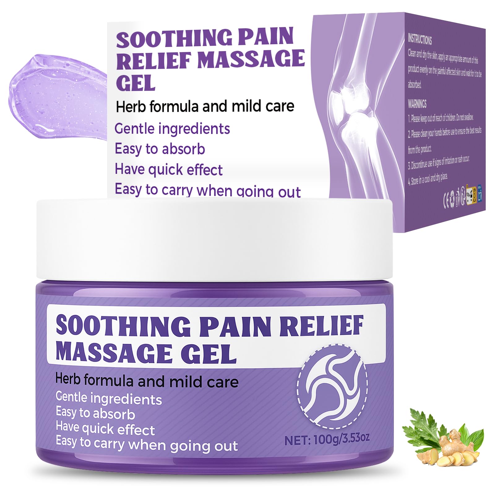 Soothing Massage Gel (100g) - Joint Relief Purple Gel, Natural Ingredients Soothing Relief Cream, Fast-Absorbing Jointgel Cream for Soothing Joint, Shoulder, Knee, Back, Lumbar & Muscle Stiffness Vereclue uk supplements