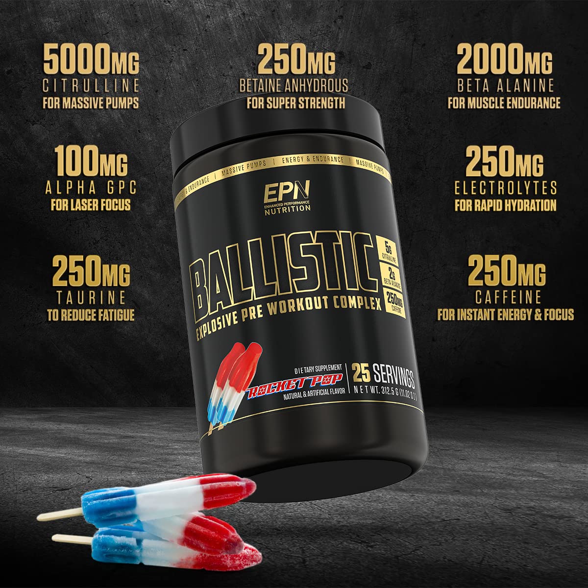 BALLISTIC Pre Workout | #1 New Pre Workout Powder w/ Nitric Oxide Booster, Electrolytes EPN Supplements uk supplements