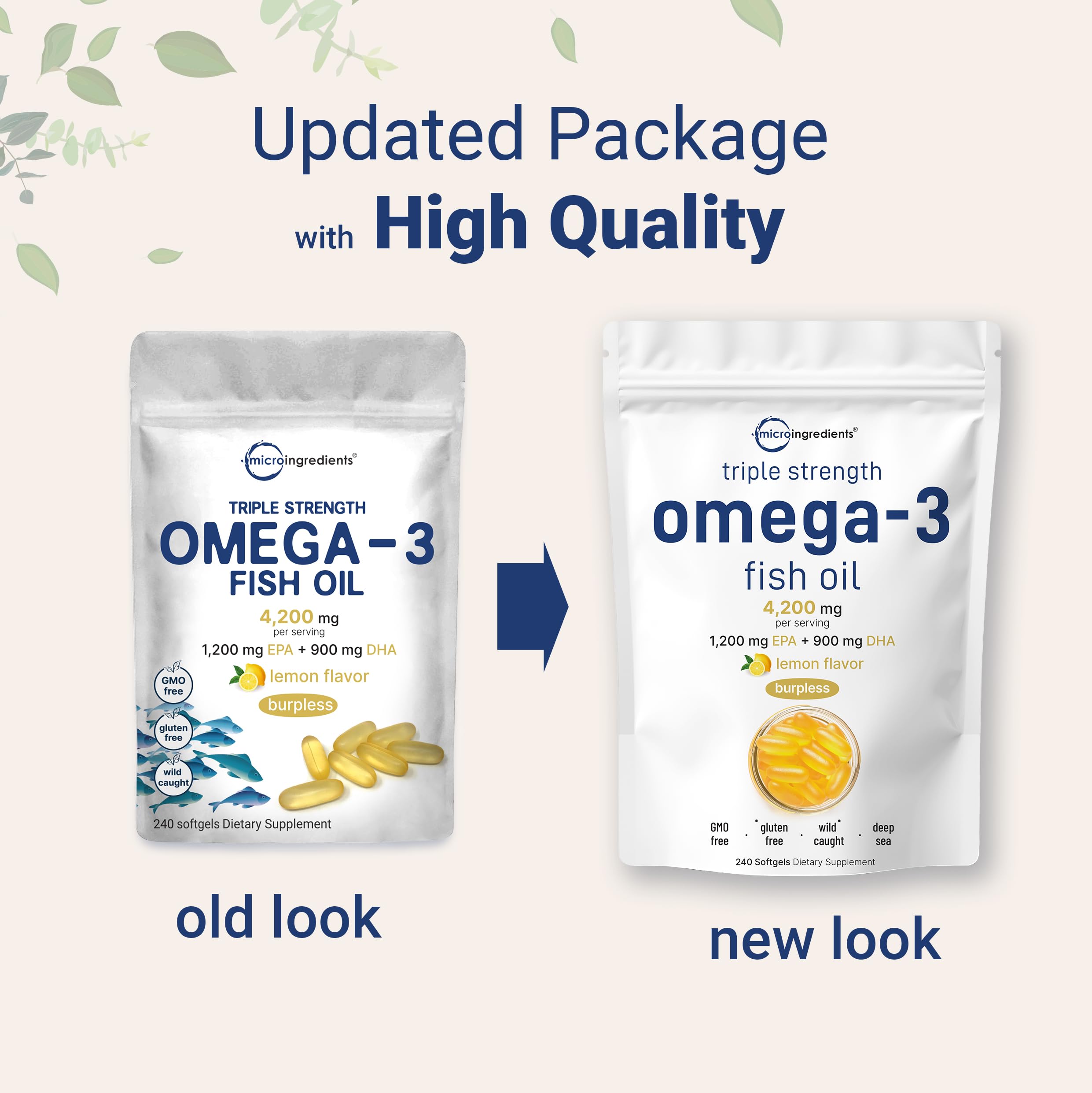 Triple Strength Omega 3 Fish Oil Supplements 4200mg Per Serving, 240 Softgels Micro Ingredients uk supplements