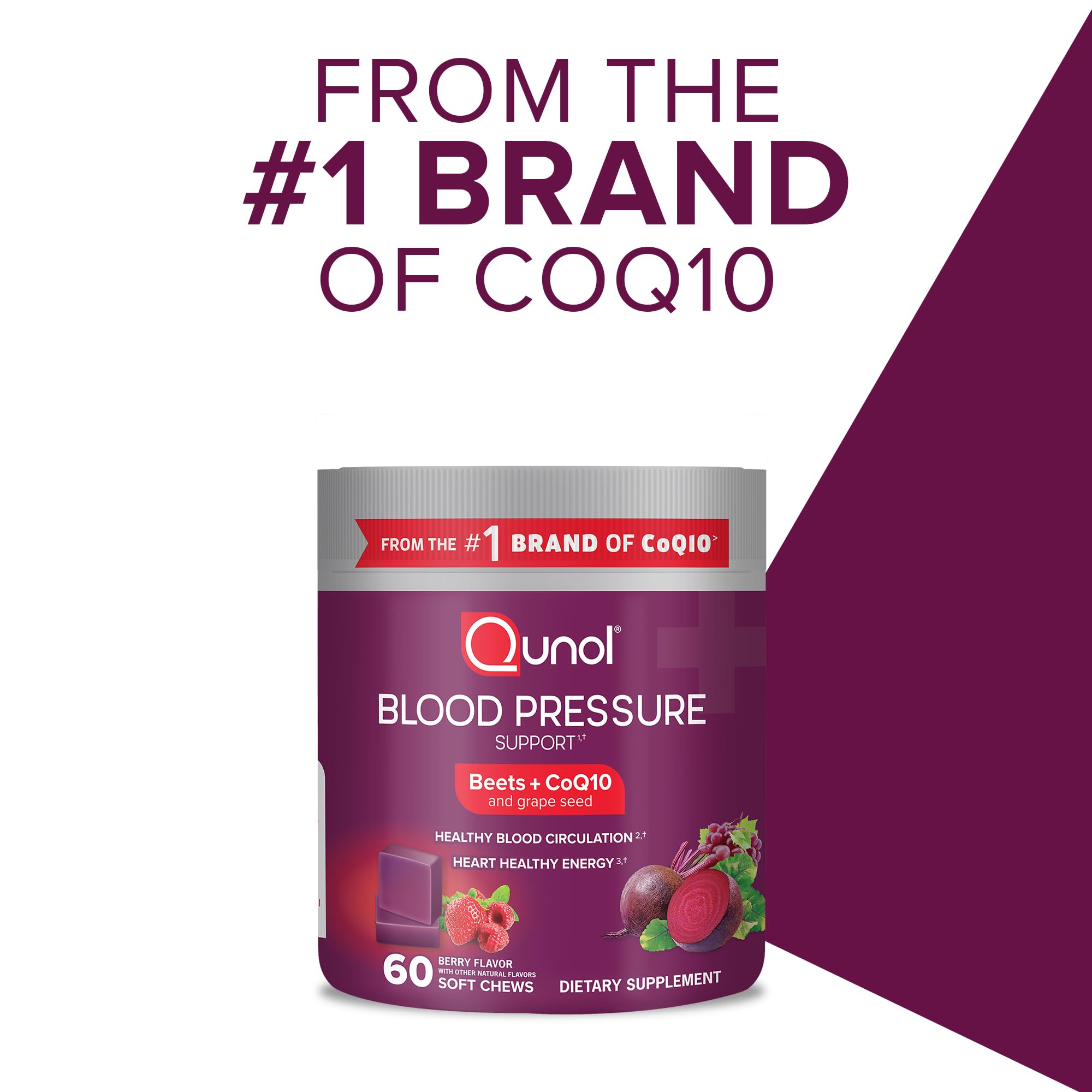 Qunol Beets Chews for Blood Pressure Support, 3 in 1 Beets + CoQ10 + Grape Seed Extract Qunol uk supplements