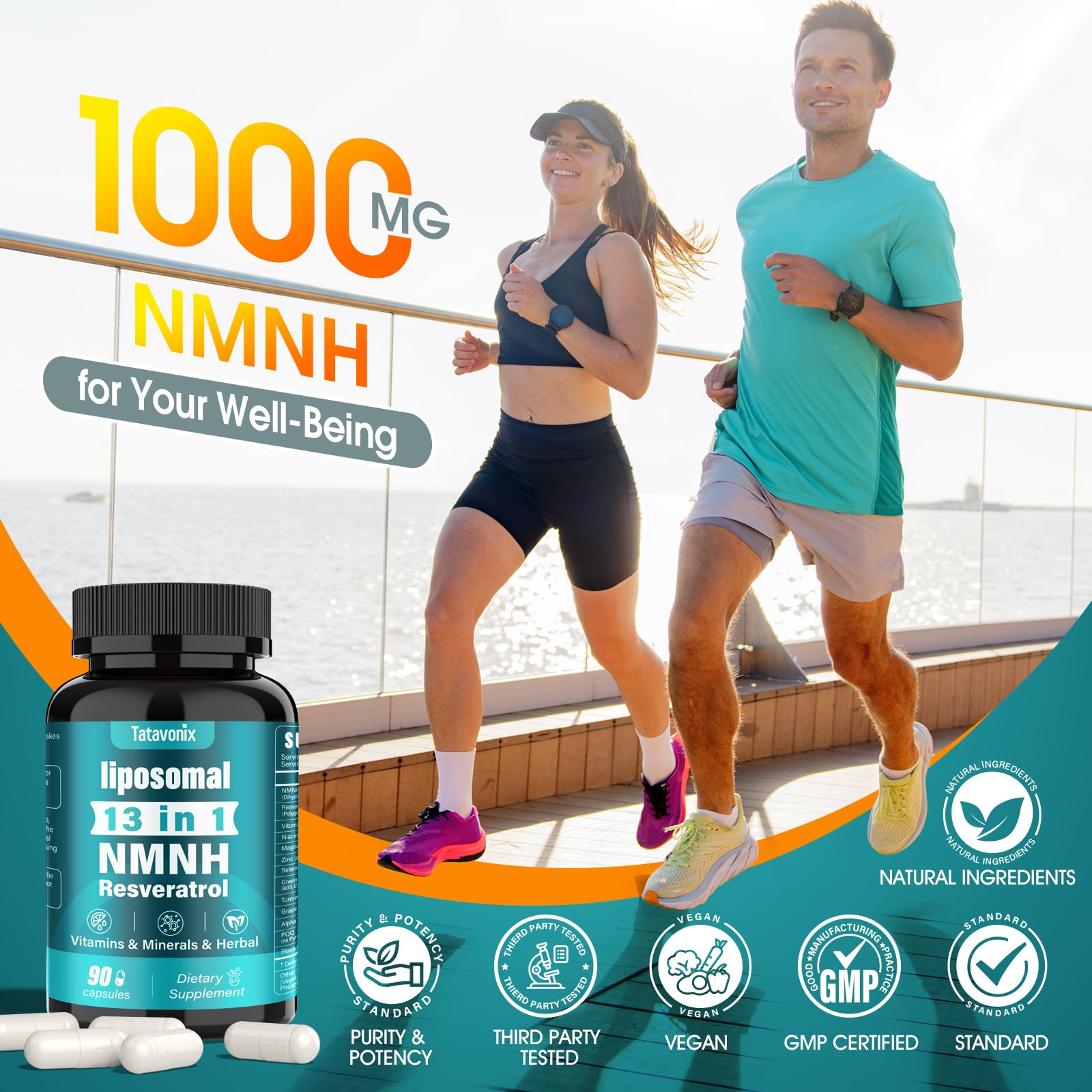 NMNH (Dihydronicotinamide Mononucleotide) 1000mg per Serving - NMN Alternative with Liposomal NAD+, Resveratrol & PQQ| Non-GMO, Gluten-Free | Supports Energy, Focus & Healthy Aging | 90 Capsules Tatavonix uk supplements
