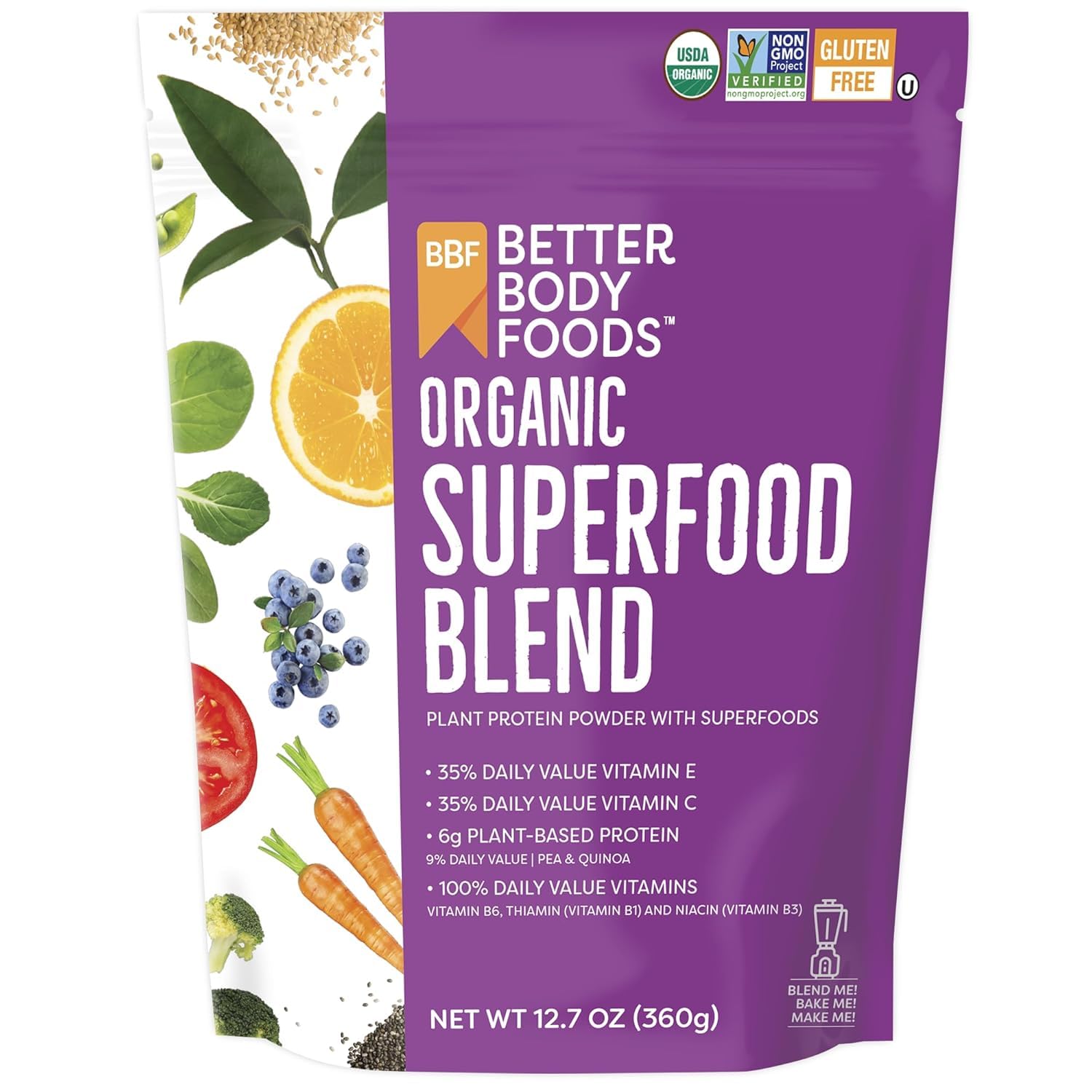 BetterBody Foods Organic Superfood Powder with Protein, Vitamins C, E, and B12 (12.7 oz.) BetterBody Foods uk supplements
