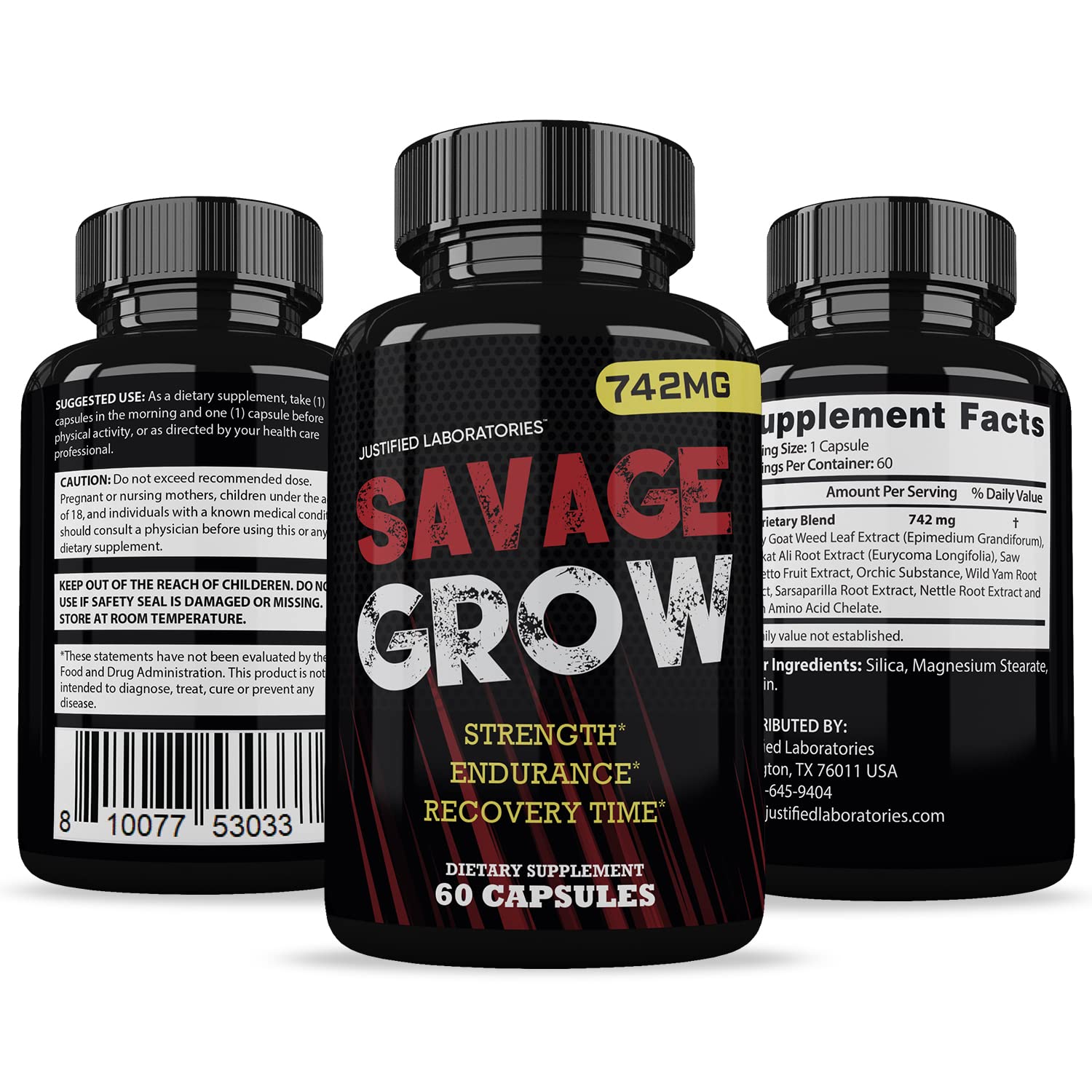Savage Grow 742MG All Natural Advanced Men's Health Formula 60 Capsules Justified Laboratories uk supplements