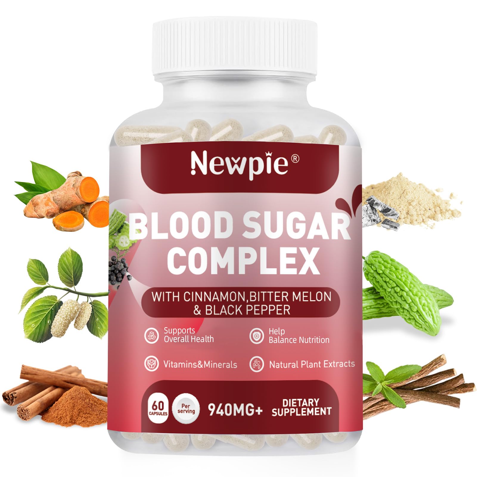 Blood Sugar Complex Supplement – Natural with 20 Active Herbs and Vitamins, Including Cinnamon, Bitter Melon, Black Pepper, Licorice, Vegan, Non-GMO, Gluten-Free, 60 Capsules HOWEEJET uk supplements