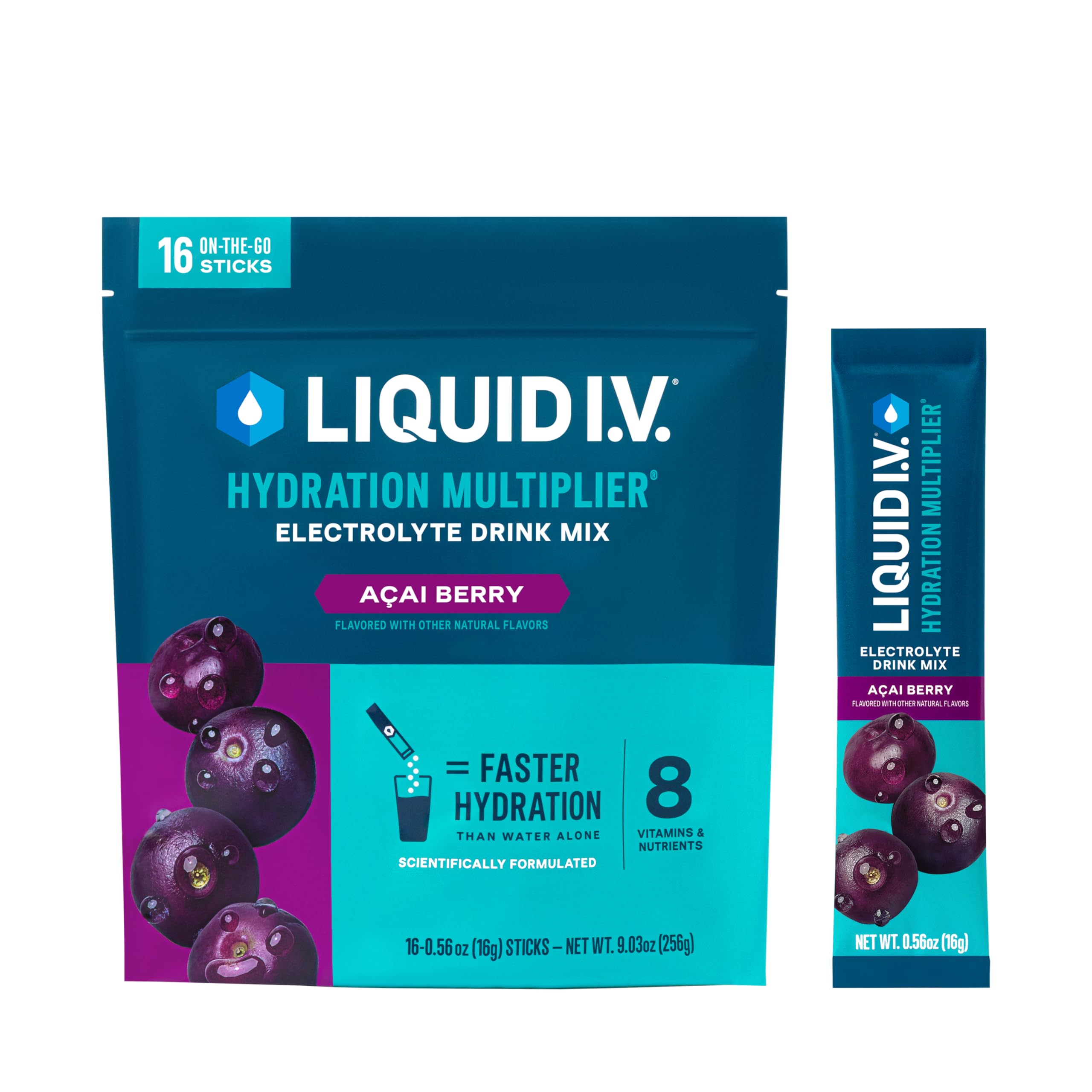 Liquid I.V.® Hydration Multiplier - Acai Berry | Electrolyte Powder Drink Mix | 1 Pack (16 Servings) Liquid I.V. uk supplements