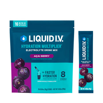 Liquid I.V.® Hydration Multiplier - Acai Berry | Electrolyte Powder Drink Mix | 1 Pack (16 Servings) Liquid I.V. uk supplements