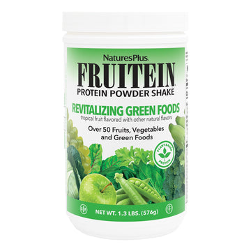 NaturesPlus FRUITEIN Revitalizing Green Foods Shake - 1.3 lbs - Plant-Based Protein (13g/Serving) - Supports Energy & Immune System - Vegetarian, Gluten Free & Non-GMO - 16 Servings NaturesPlus uk supplements