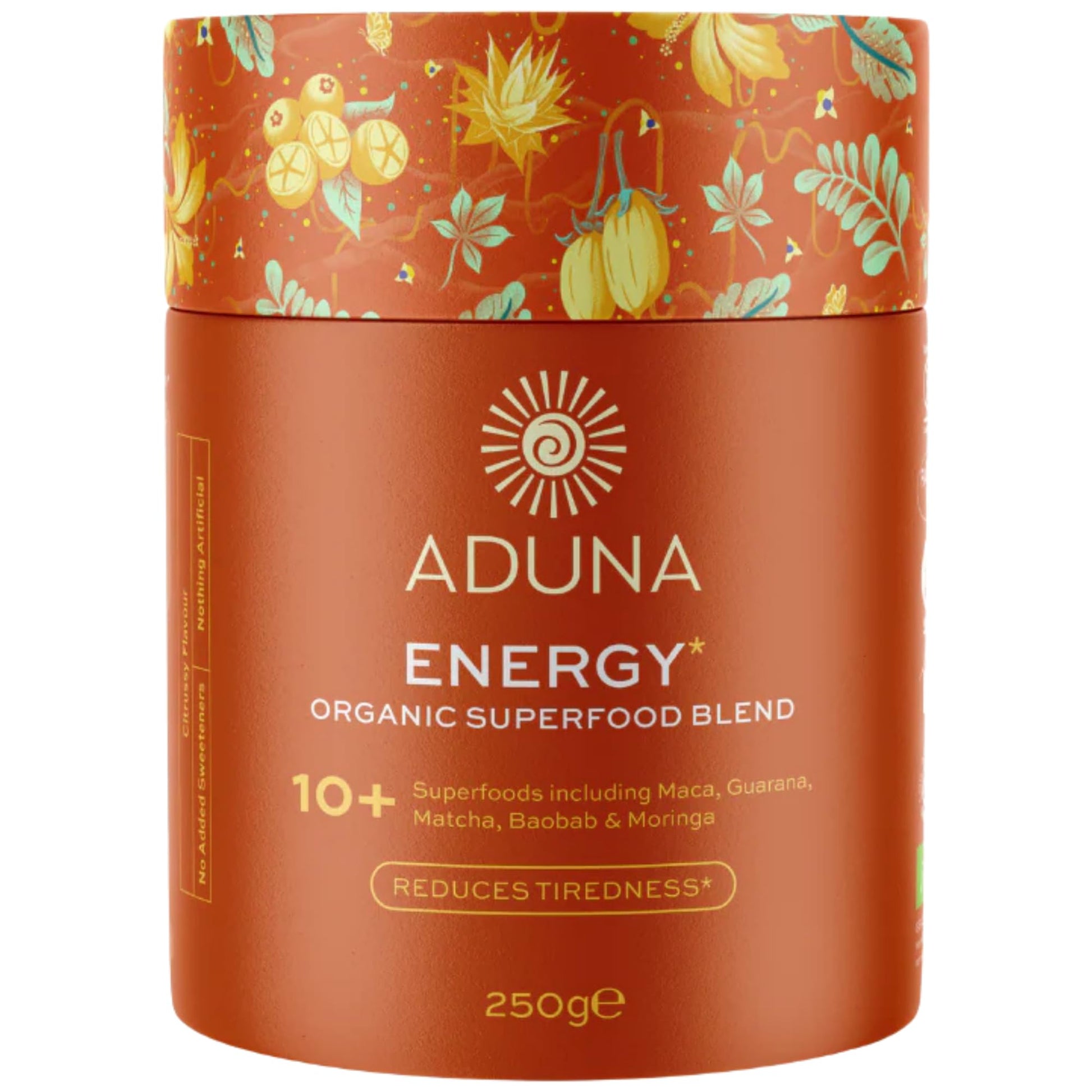 Aduna Organic Energy Superfood Blend | 100% Natural Stir-in Blend With 10+ Superfoods for Natural Energy, Focus & Reduced Tiredness | Vegan Powder for Yogurt, Juices, & Smoothies | 250g Aduna uk supplements