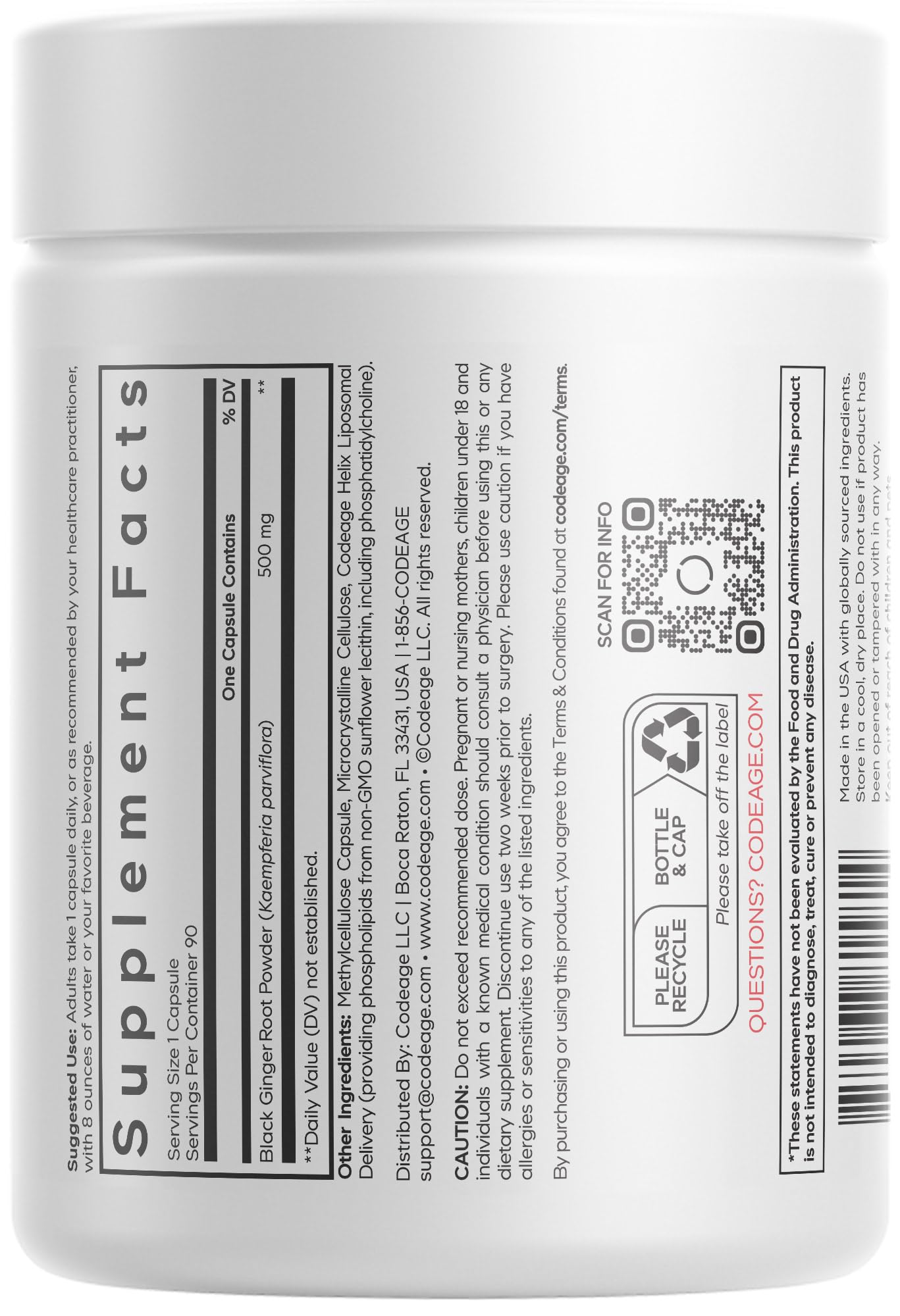 Codeage Liposomal Black Ginger Supplement - Kaempferia Parviflora Root Powder - 3-Month Supply - Ginger Root Pills and Herbal Root - Liposomal Delivery - 1 Capsule Per Serving - Non-GMO - 90 Capsules Codeage uk supplements
