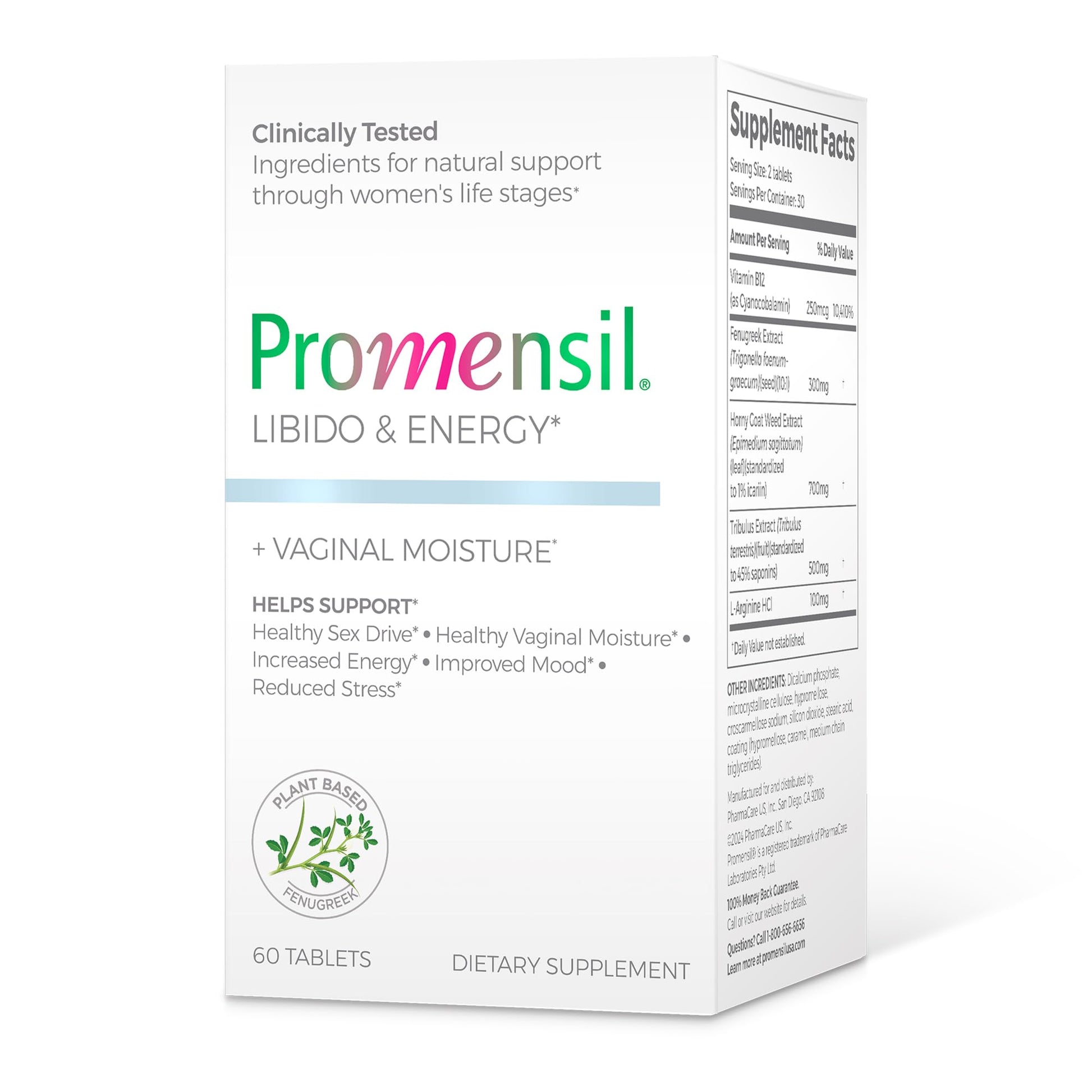 Promensil Libido & Energy - Libido Booster for Women, Sexual Health Support for Women with Low Estrogen, Fenugreek, Horny Goat Weed & Vitamins for Menopause, Clinically Proven - 30 Day Supply Promensil uk supplements