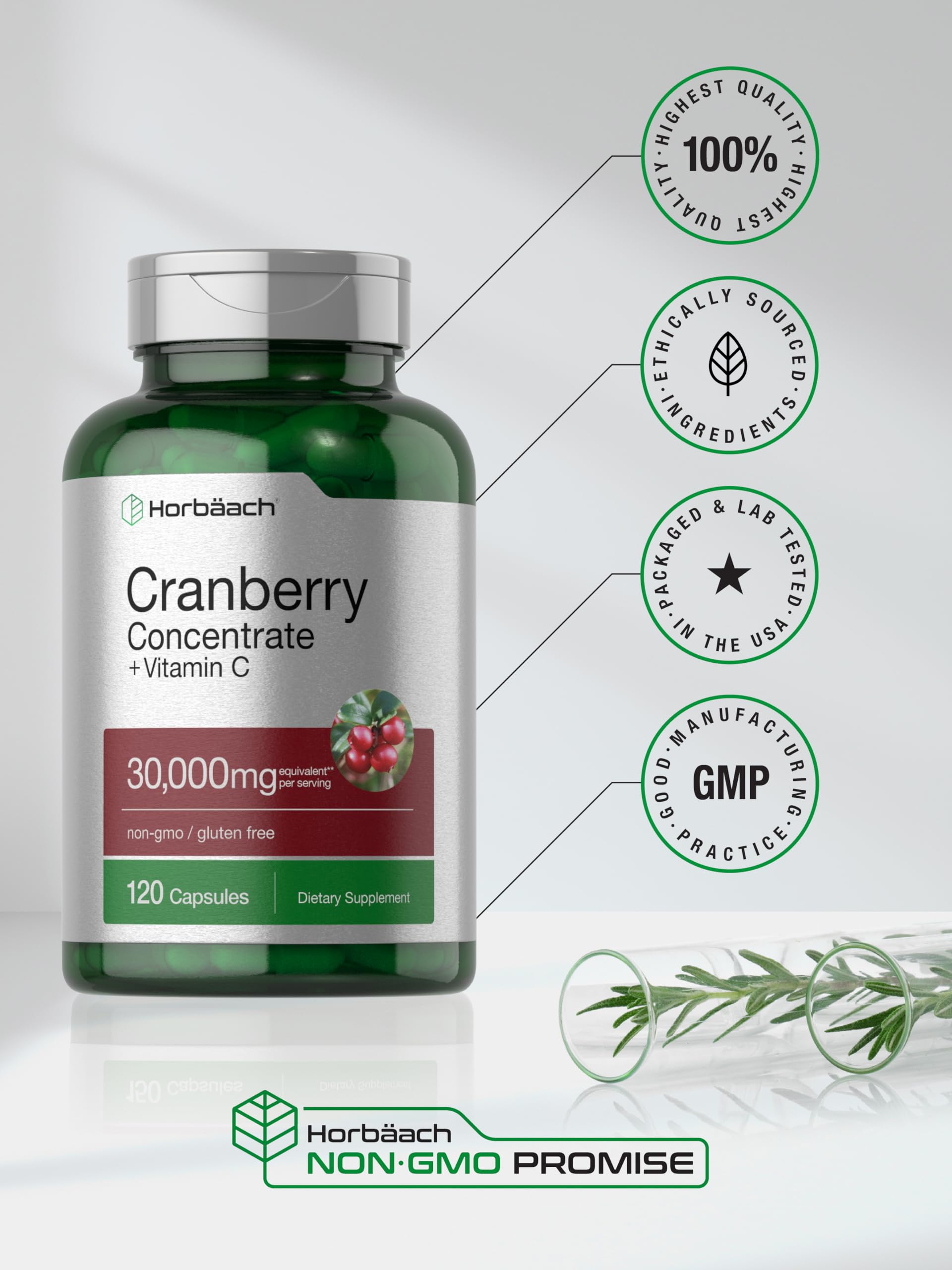 Cranberry Concentrate Extract Pills + Vitamin C | 30,000mg | 120 Capsules | Triple Strength Horbäach uk supplements