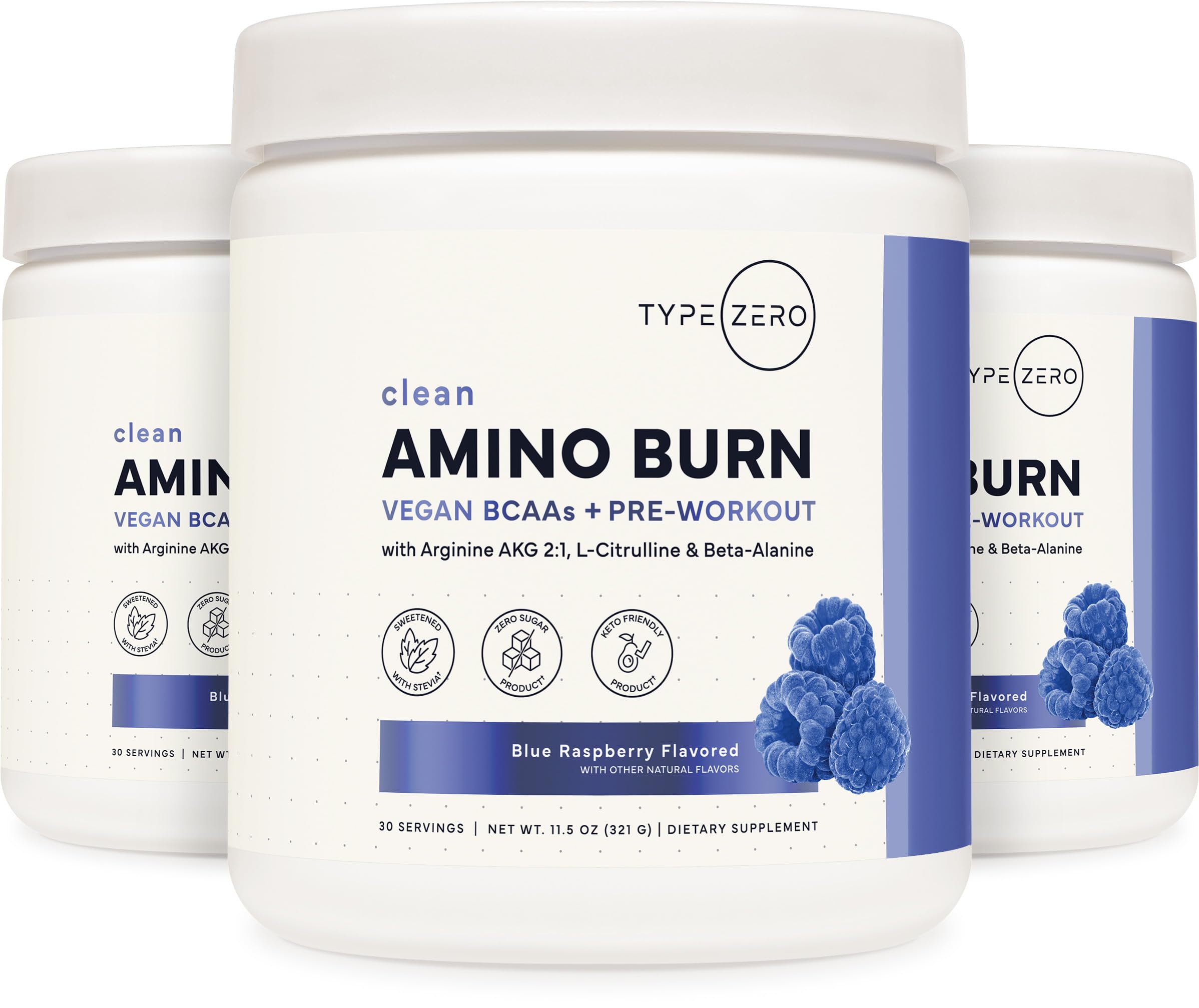 Type Zero Amino Burn - Vegan BCAA + Clean Pre Workout Powder with Arginine AKG, L-Citrulline & Beta Alanine - Amino Acid Clean Energy, Endurance & Hydration Supplement - Blue Raspberry, 30 Servings Type Zero uk supplements