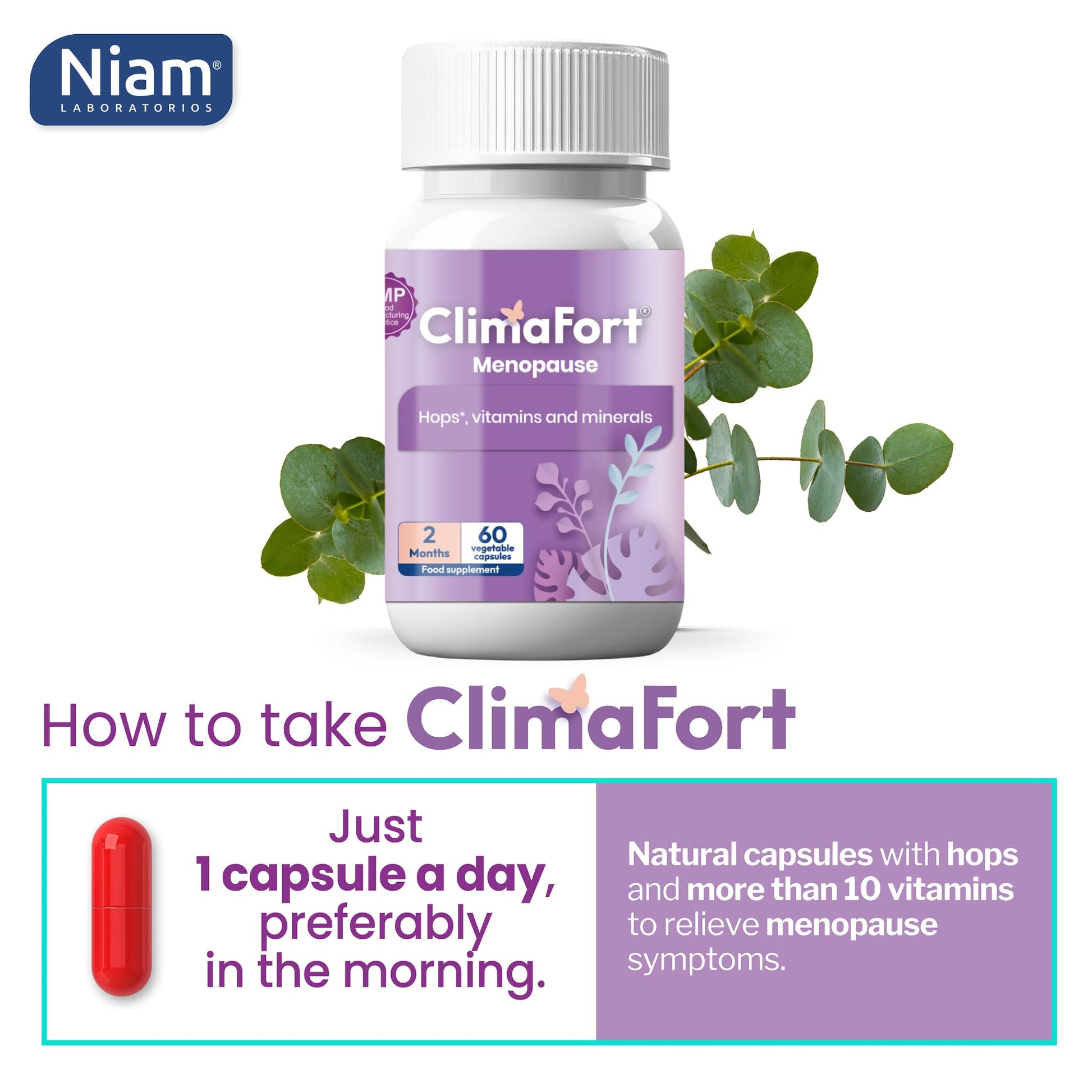 Climafort 60 Day Supply | Menopause Relief Pills | Natural Relief for Hot Flashes, Night Sweats, Mood Swings & Hormone Balance | Hops, Vitamins, and Minerals | 1 Capsule Daily Climafort uk supplements