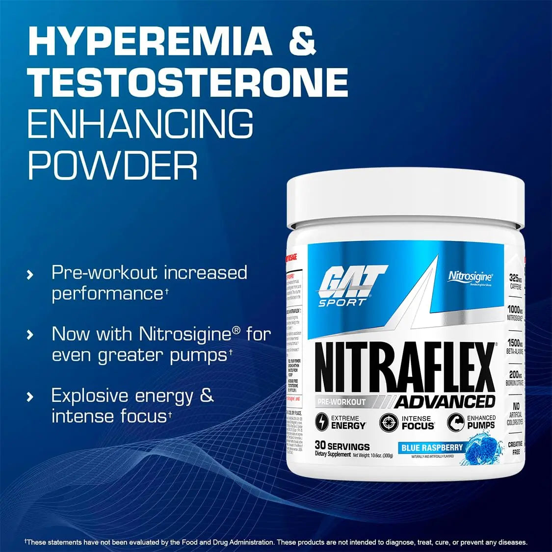 GAT SPORT Nitraflex Advanced Pre-Workout Powder, Increases Blood Flow, Boosts Strength and Energy, Improves Exercise Performance, (Blue Raspberry, 30 Servings) GAT SPORT uk supplements