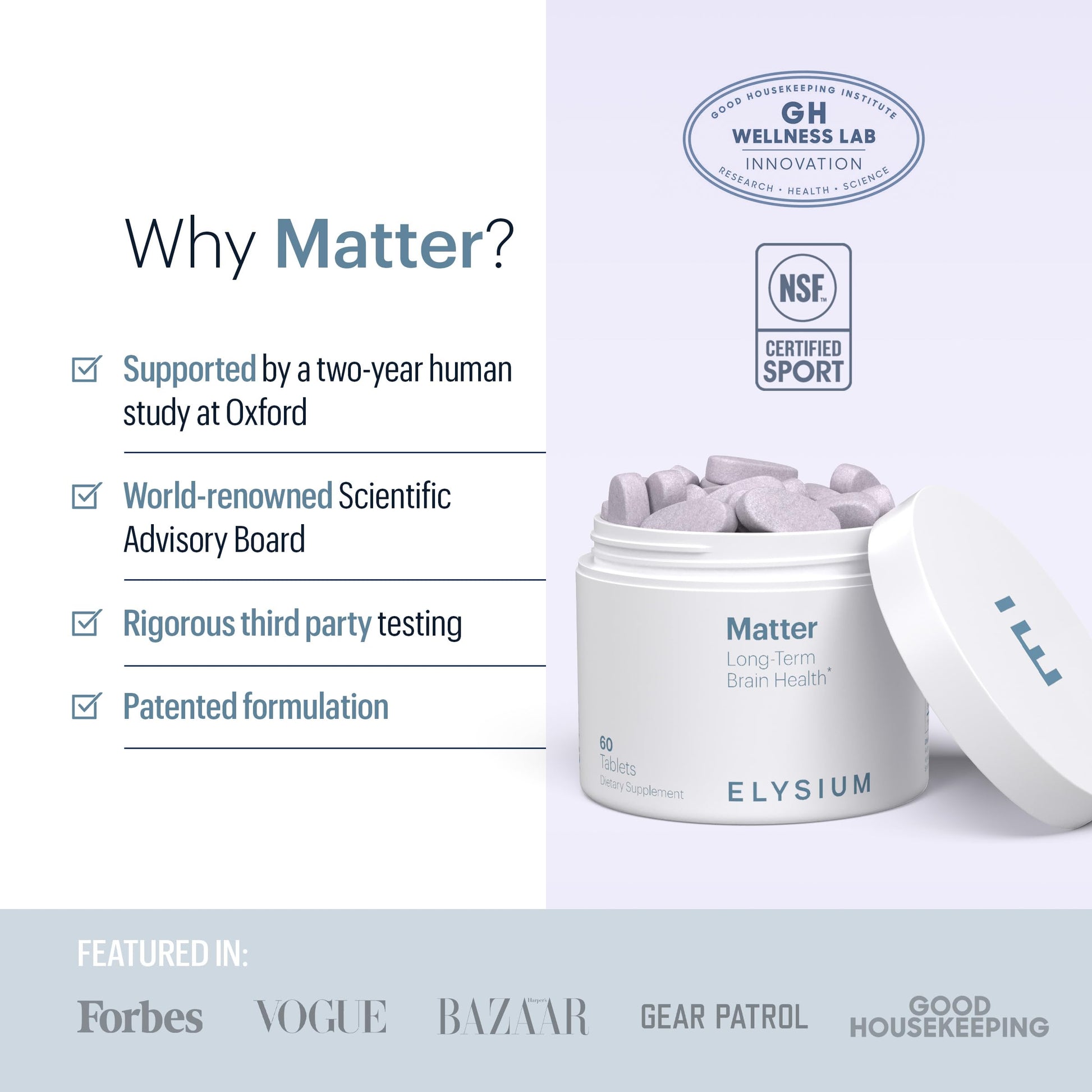 ELYSIUM Matter - 30 Servings - Brain Supplement for Memory and Focus Omega 3 Supplement + DHA - Vitamins to Support Brain Health and Memory ELYSIUM uk supplements