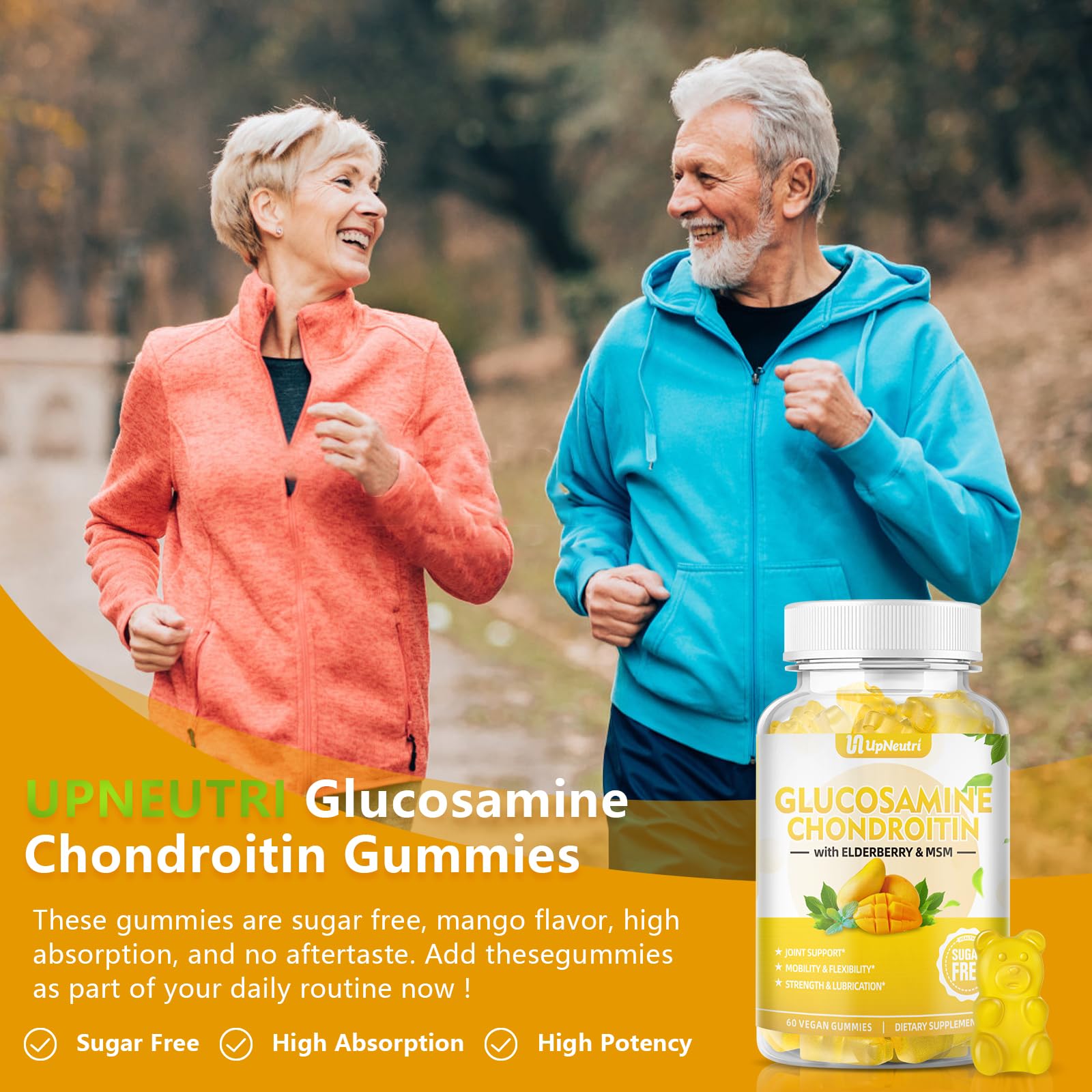 Sugar Free Glucosamine Chondroitin Gummies, Extra Strength 1500mg Glucosamine UPNEUTRI uk supplements