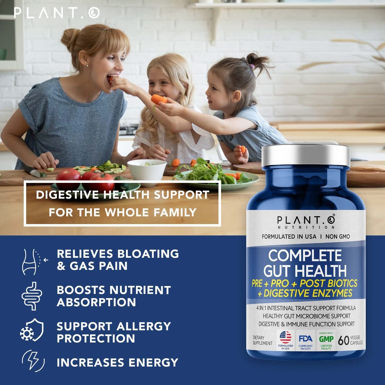 4-in-1 Prebiotic Probiotic & Postbiotic for Women & Men, Complete Gut & Digestive Support Supplement, Pre Post Probiotics & Digestive Enzymes 60 Capsules PLANT.O NUTRITION uk supplements