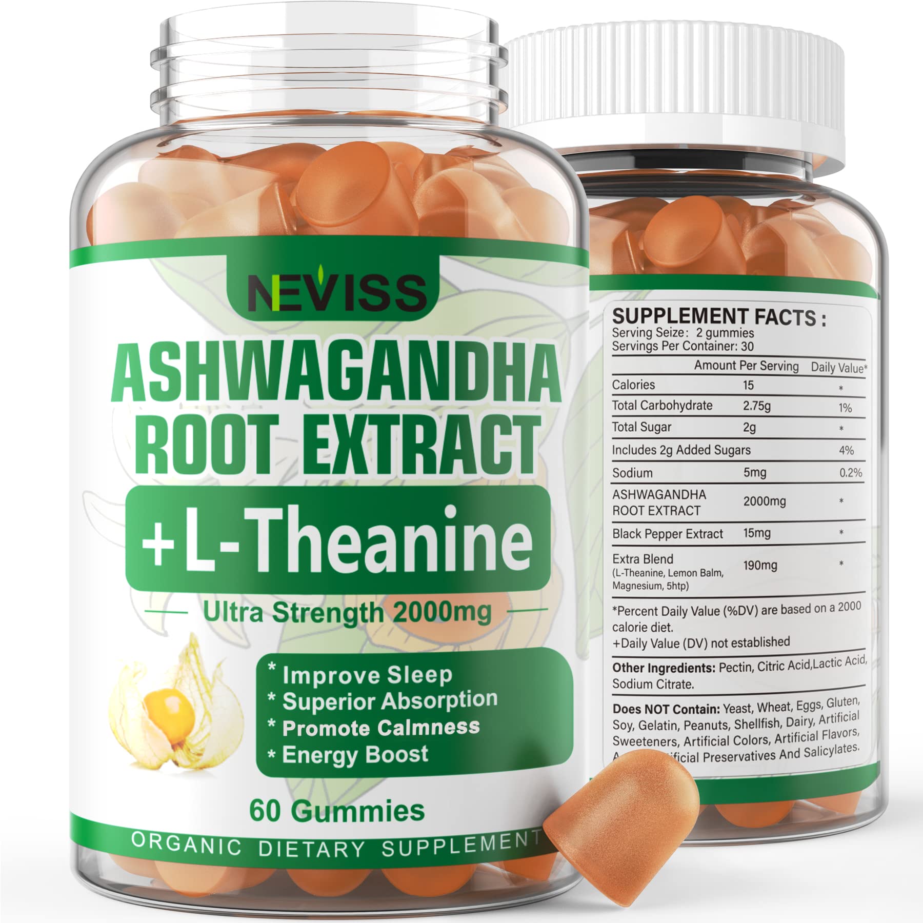 NEVISS Ashwagandha Gummies 2000mg, Feel Refreshed, Plus Proprietary Blend NEVISS uk supplements