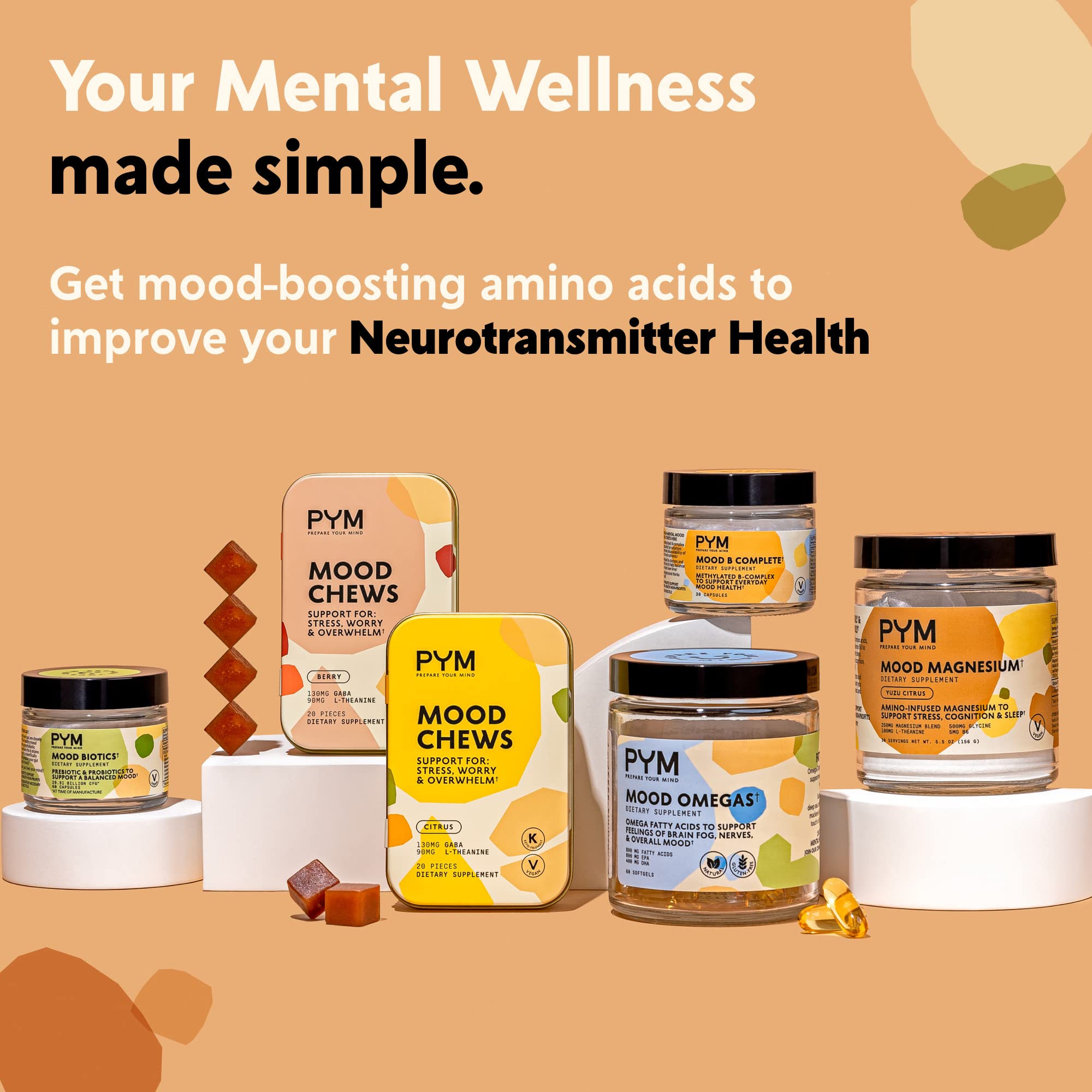 PYM Citrus Mood Chews Support for Stress, Worry & Overwhelm, 120 Count | 130mg GABA, 90mg L-Theanine | Vegan, Non-GMO, Gluten-Free, No Added Sugar | All-Natural Mood Balance Supplement Made in USA PYM Health uk supplements