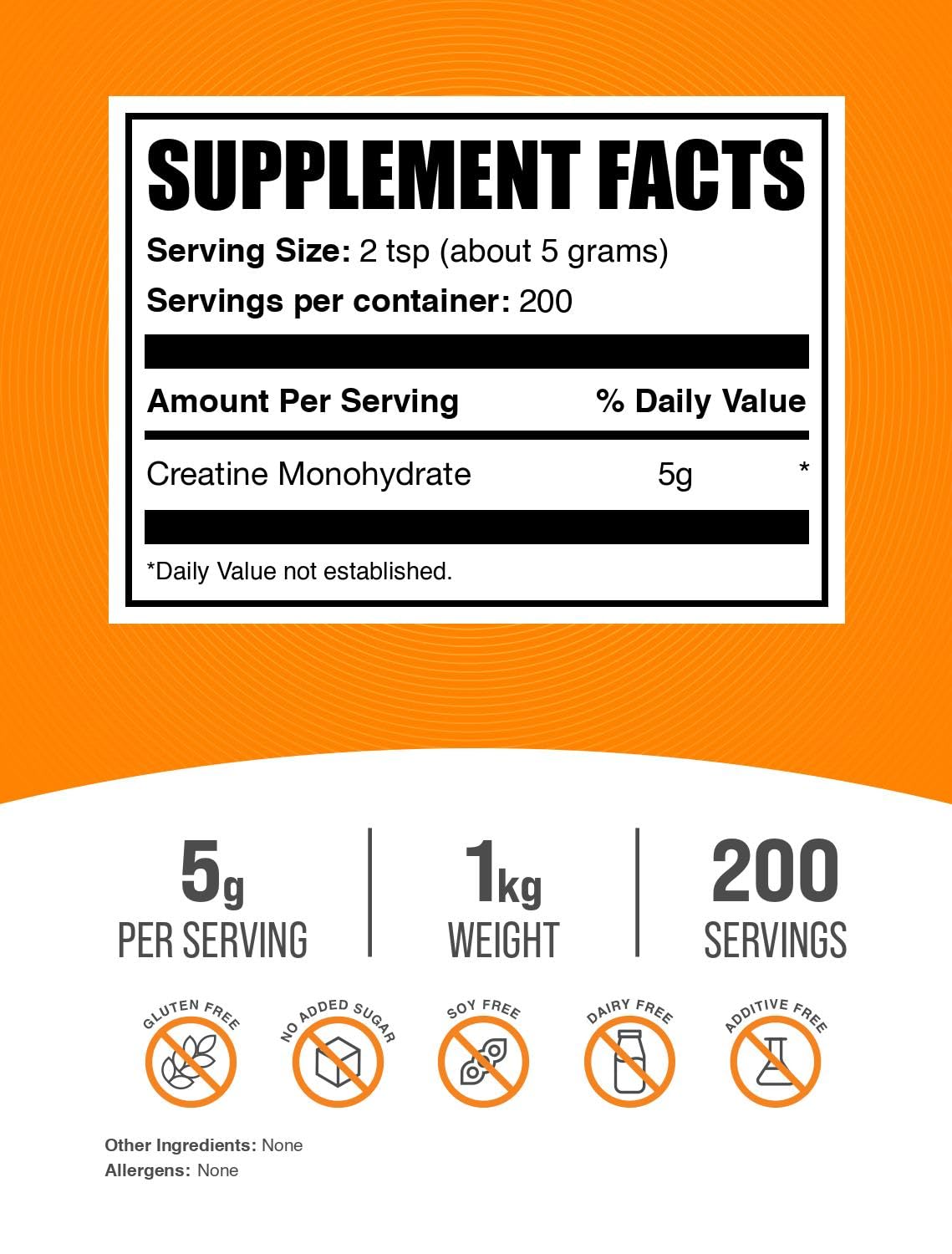 BulkSupplements.com Creatine Monohydrate Powder - Micronized Creatine Powder, Unflavored - Pure & Gluten Free, 5g (5000mg) per Servings, 1kg (2.2 lbs) (Pack of 1) BulkSupplements uk supplements