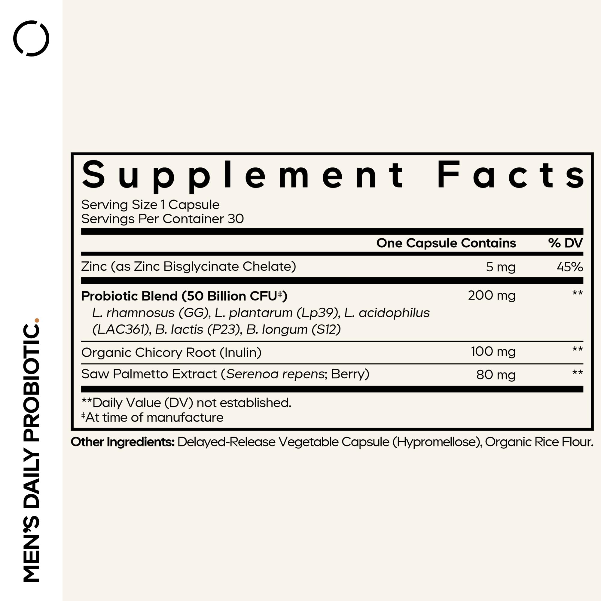 Codeage Men’s Daily Probiotic Supplement - 50 Billion CFU Probiotic Blend with Zinc, Inulin Prebiotic, Saw Palmetto – Men’s Wellness Support – 1 Capsule Per Serving - Non-GMO – 30 Capsules Codeage uk supplements