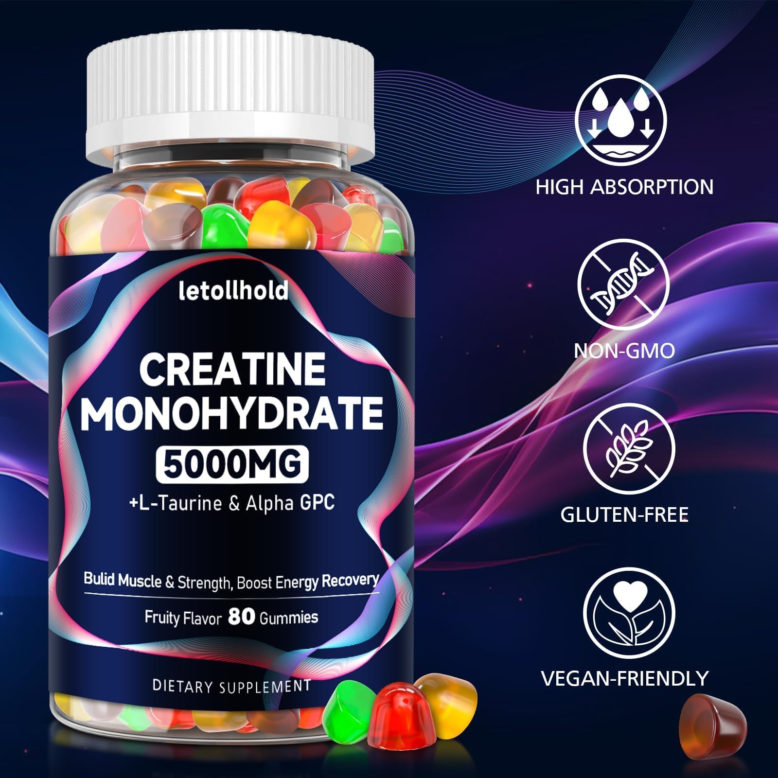 Creatine Monohydrate Gummies 5g for Women & Men - Creatine Gummies for Women Pre Workout Chewables with L-Taurine & Alpha GPC, Sugar-Free Muscle Builder, Energy Boost, Vegan Non-GMO (160 Count) letollhold uk supplements