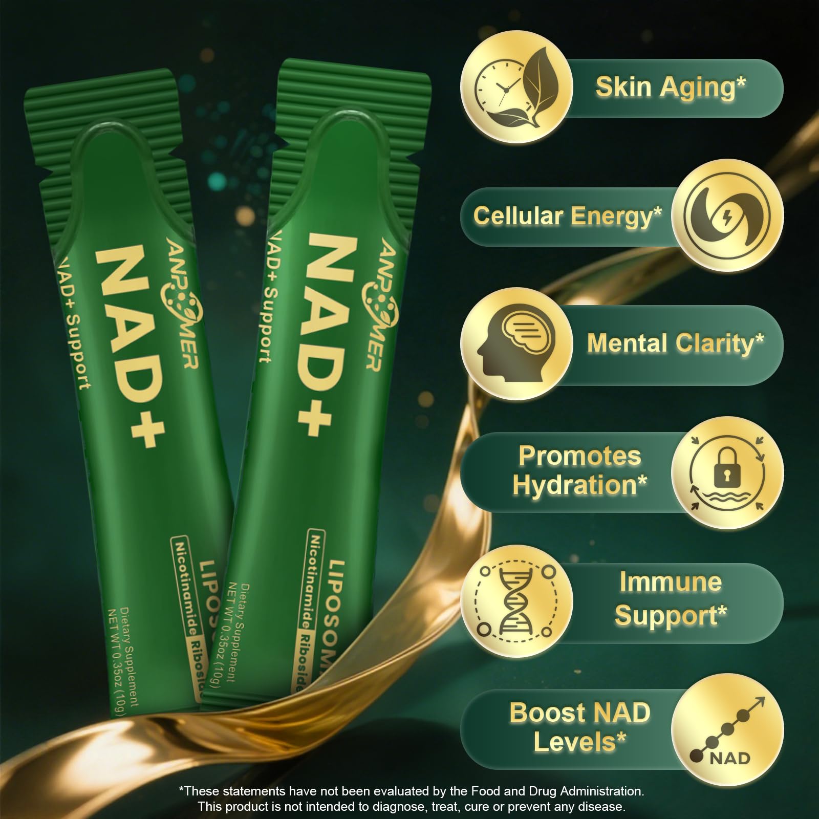 ANPOMER NAD Supplement with Liposomal Nicotinamide Riboside 600mg, Resveratrol, CoQ10, PQQ & D-Ribose, Electrolyte Blend, 30 Liquid Packets ANPOMER uk supplements