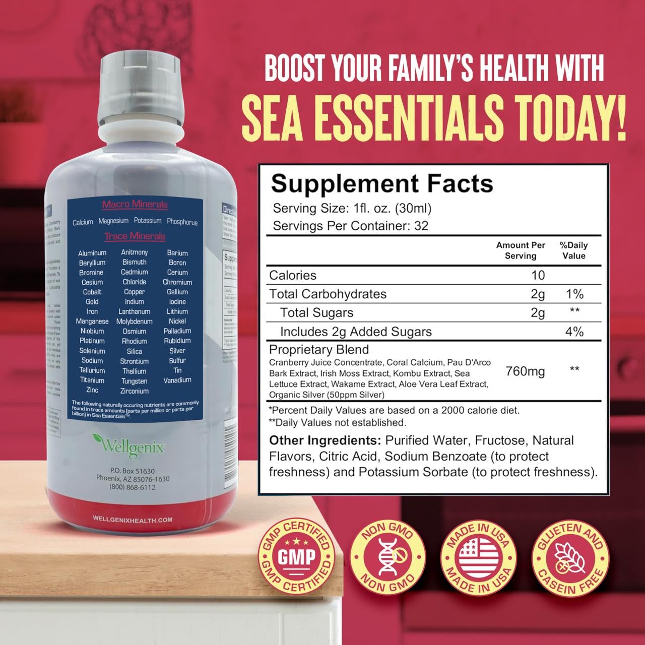 Wellgenix Sea Essentials Liquid Mineral Dietary Supplement with Trace and Macro Minerals and Coral Calcium – Sea Berry Flavor – 32 fl oz Wellgenix uk supplements