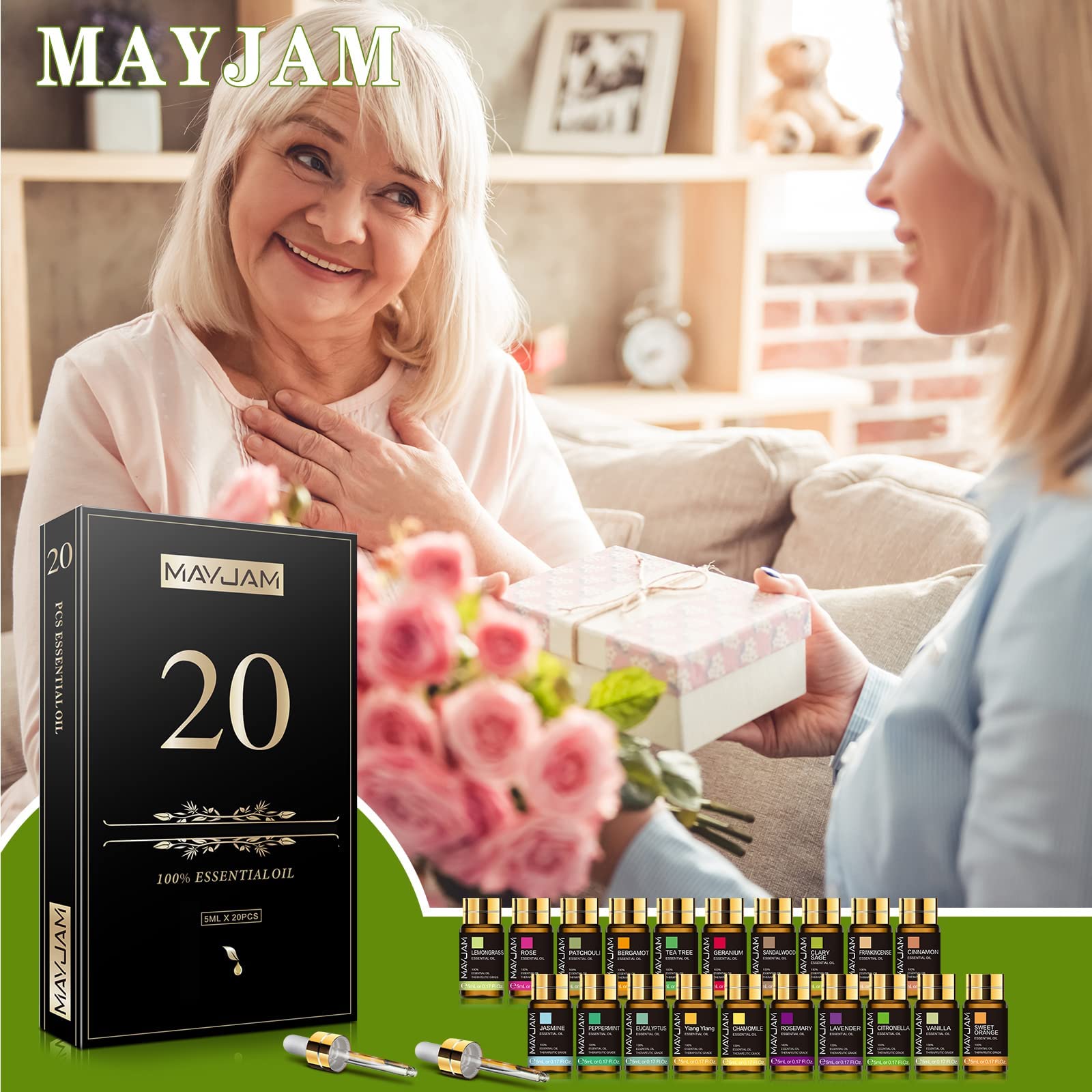 MAYJAM Tea Tree 20 Pcs Pure Essential Oil Gift Set, for Diffuser, Humidifiers, Skin Care, Massage MAYJAM uk supplements