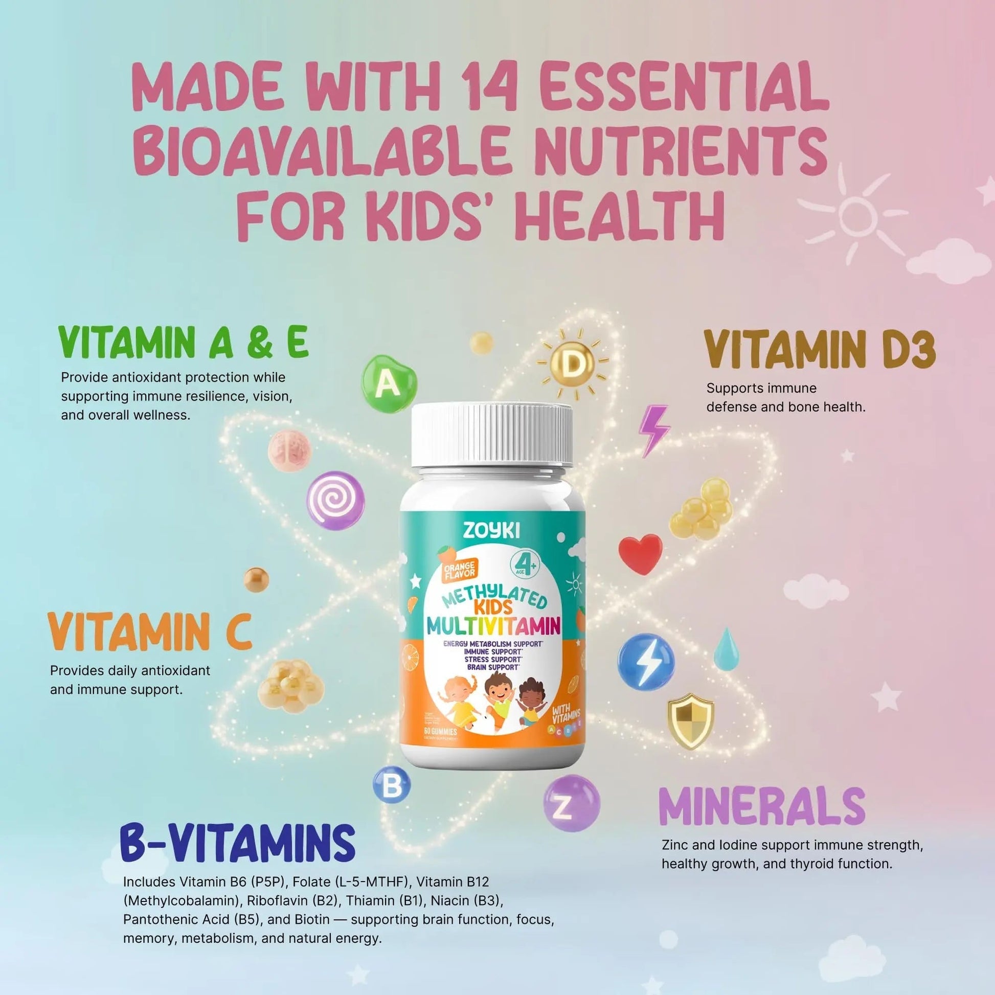 Zoyki Methylated Multivitamin Gummies for Kids - Children’s MTHFR Support Supplement with B Complex 5-MTHF Folate (L-Methylfolate) Zoyki uk supplements