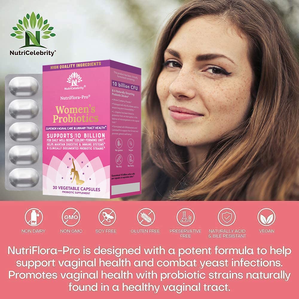 NutriCelebrity NutriFlora-Pro Probiotics for Women, Vaginal, Urinary Health, Immune System Digestive Nutricelebrity uk supplements