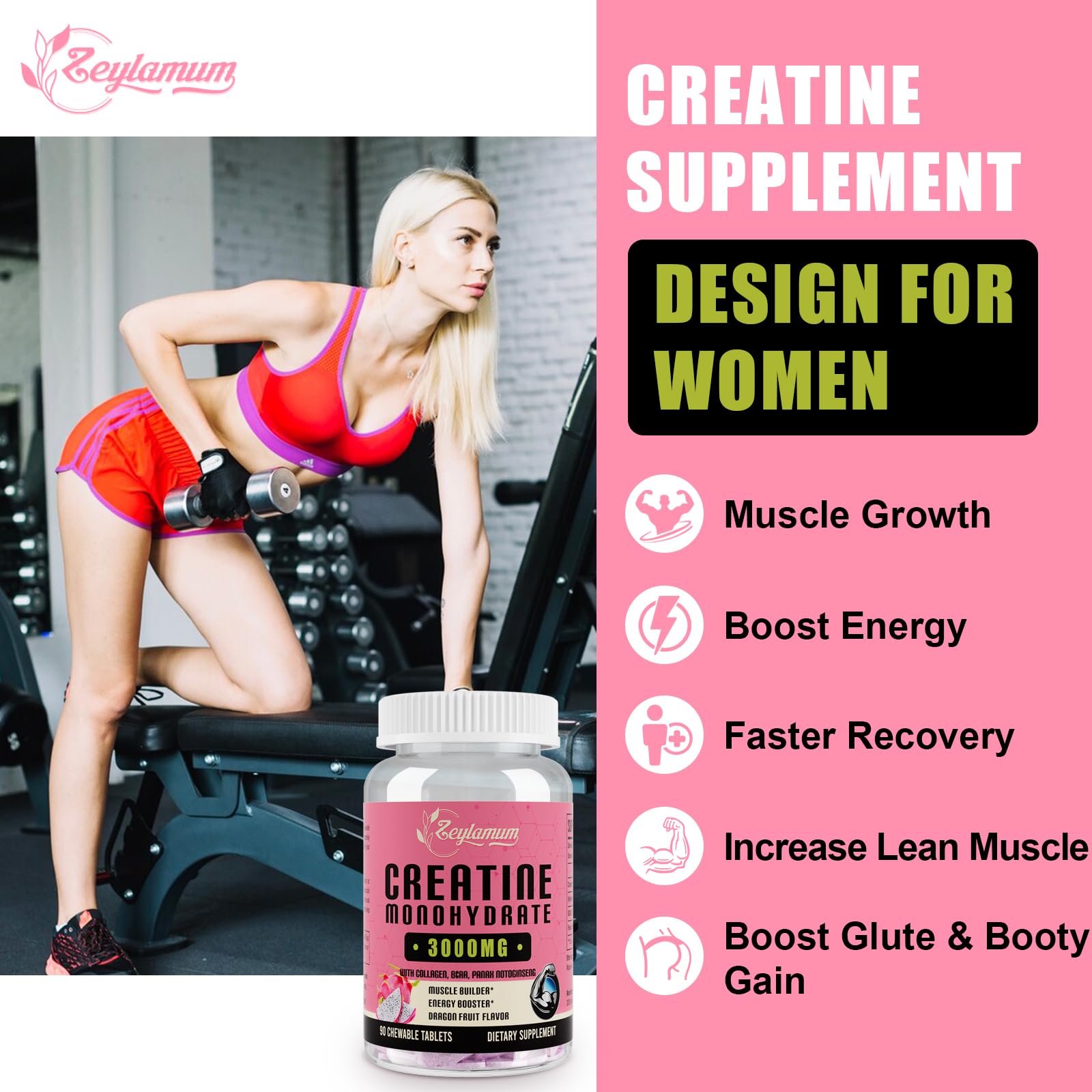 Creatine Monohydrate for Women, Creatine Supplement 3000mg, with Hydrolyzed Zeylamum uk supplements